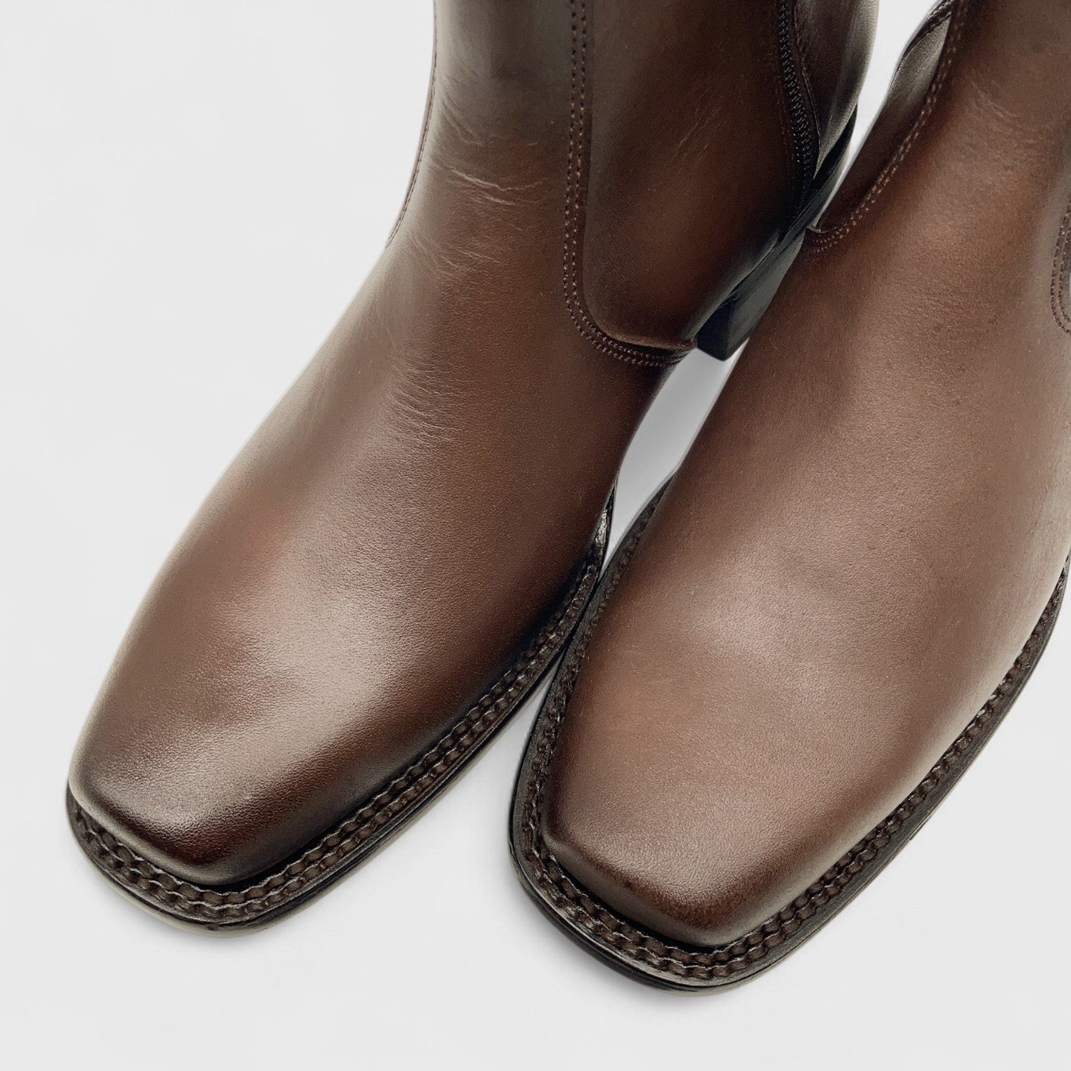 Men’s Leather Ankle Western Boot Side Zipper Square Toe