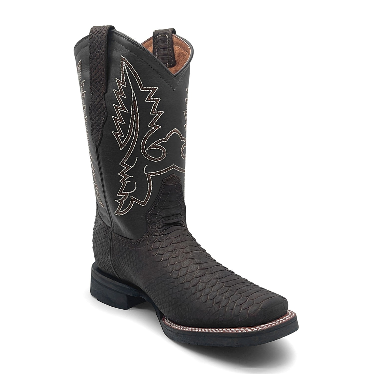 Men’s Leather Western Cowboy Boot With Embossed Python Print