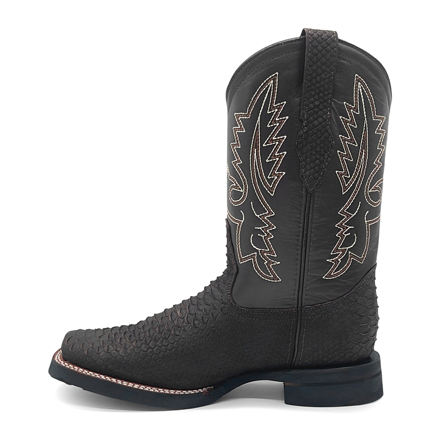 Men’s Leather Western Cowboy Boot With Embossed Python Print