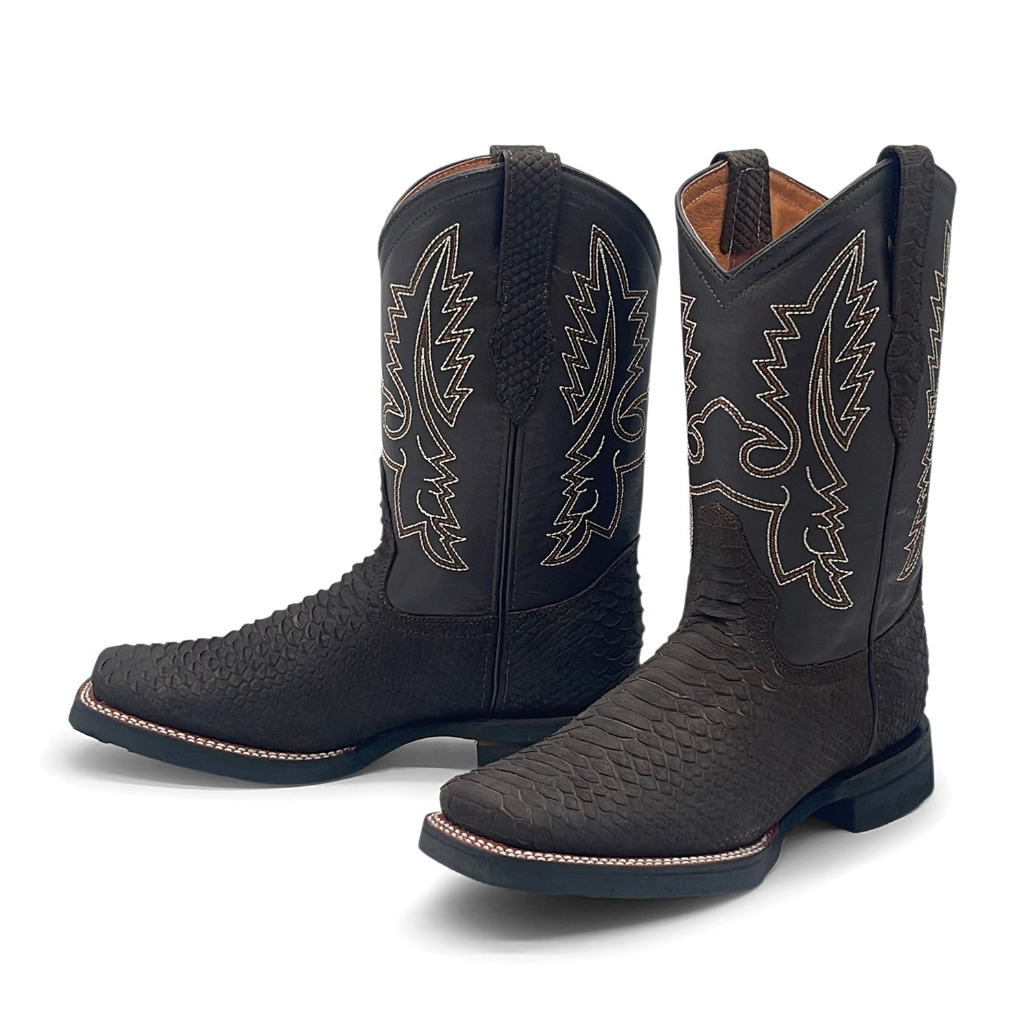 Men’s Leather Western Cowboy Boot With Embossed Python Print