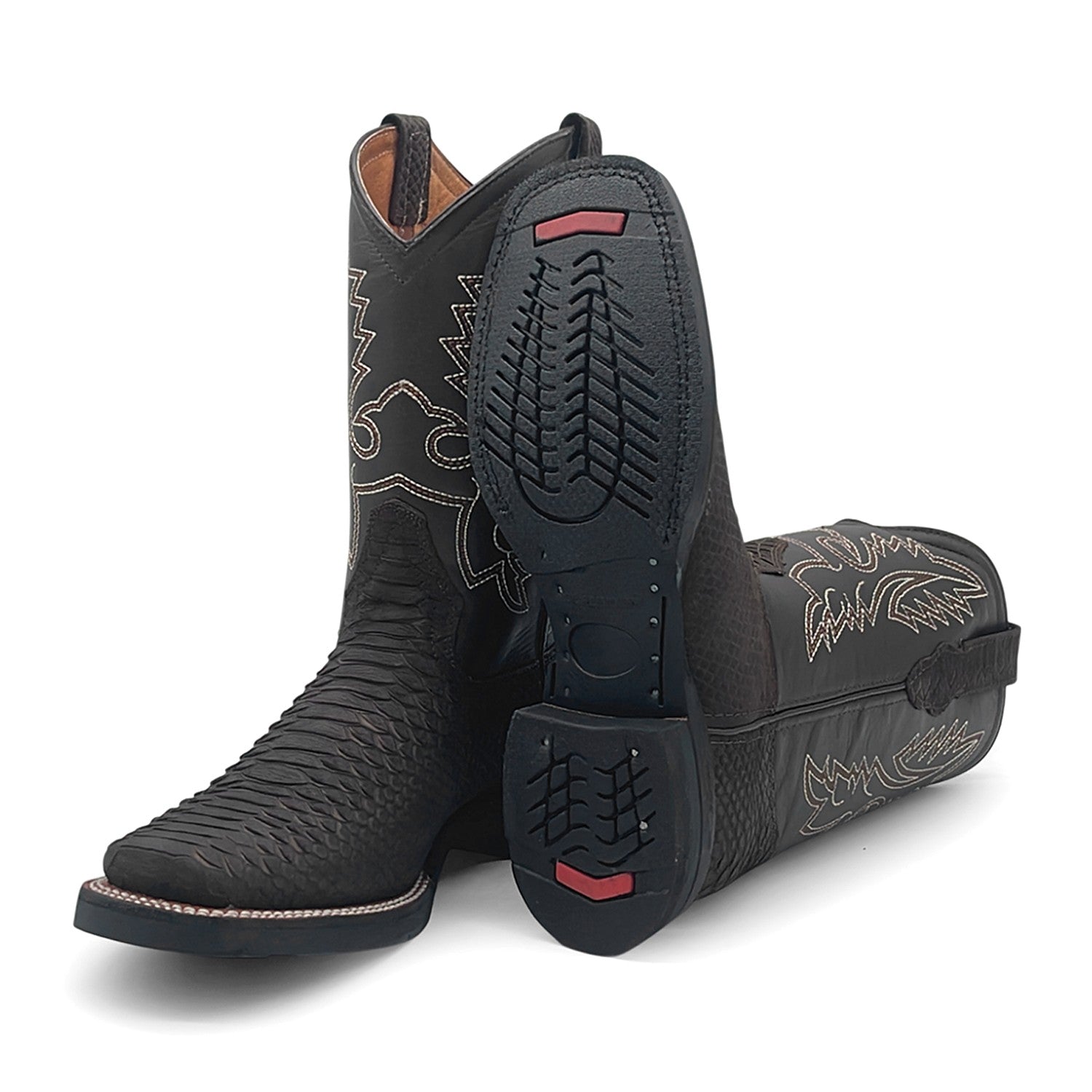 Men’s Leather Western Cowboy Boot With Embossed Python Print