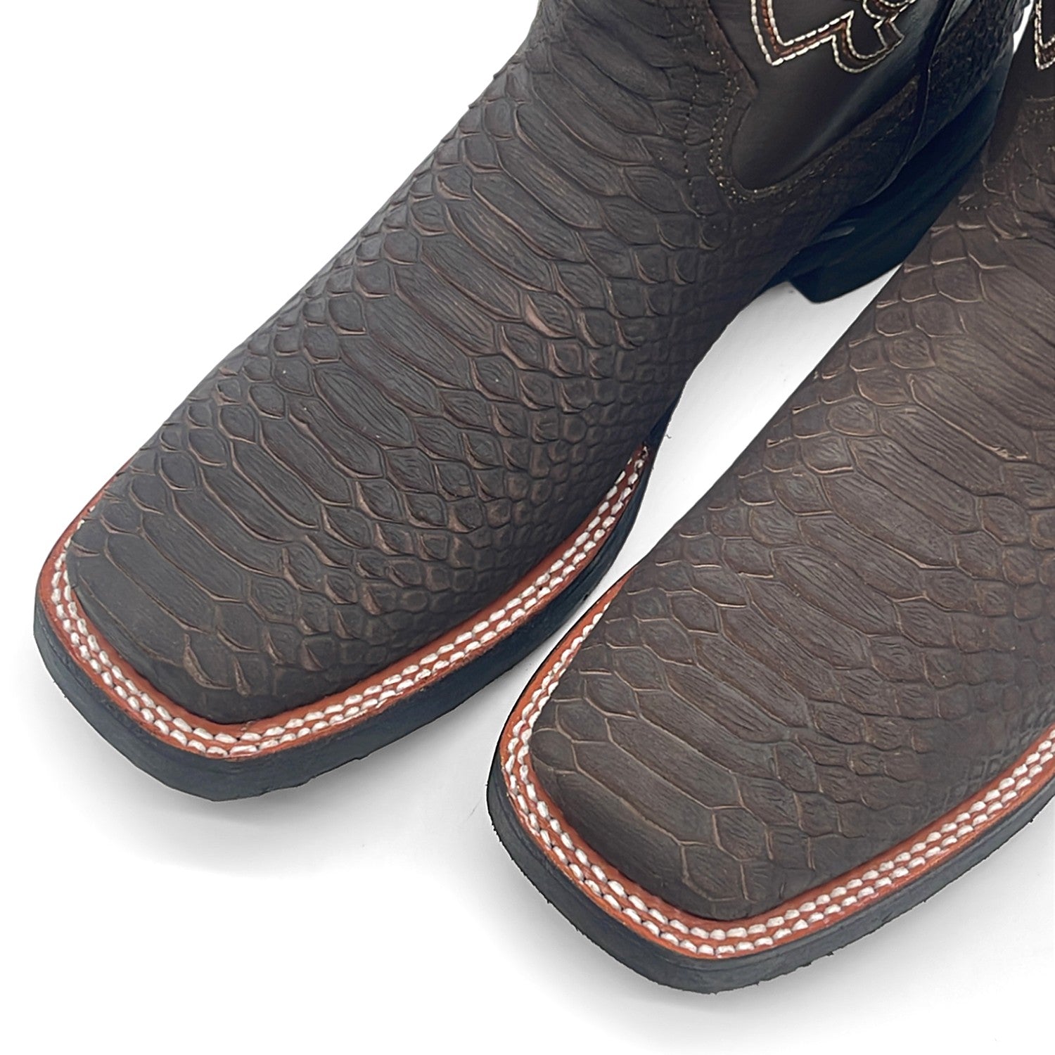 Men’s Leather Western Cowboy Boot With Embossed Python Print