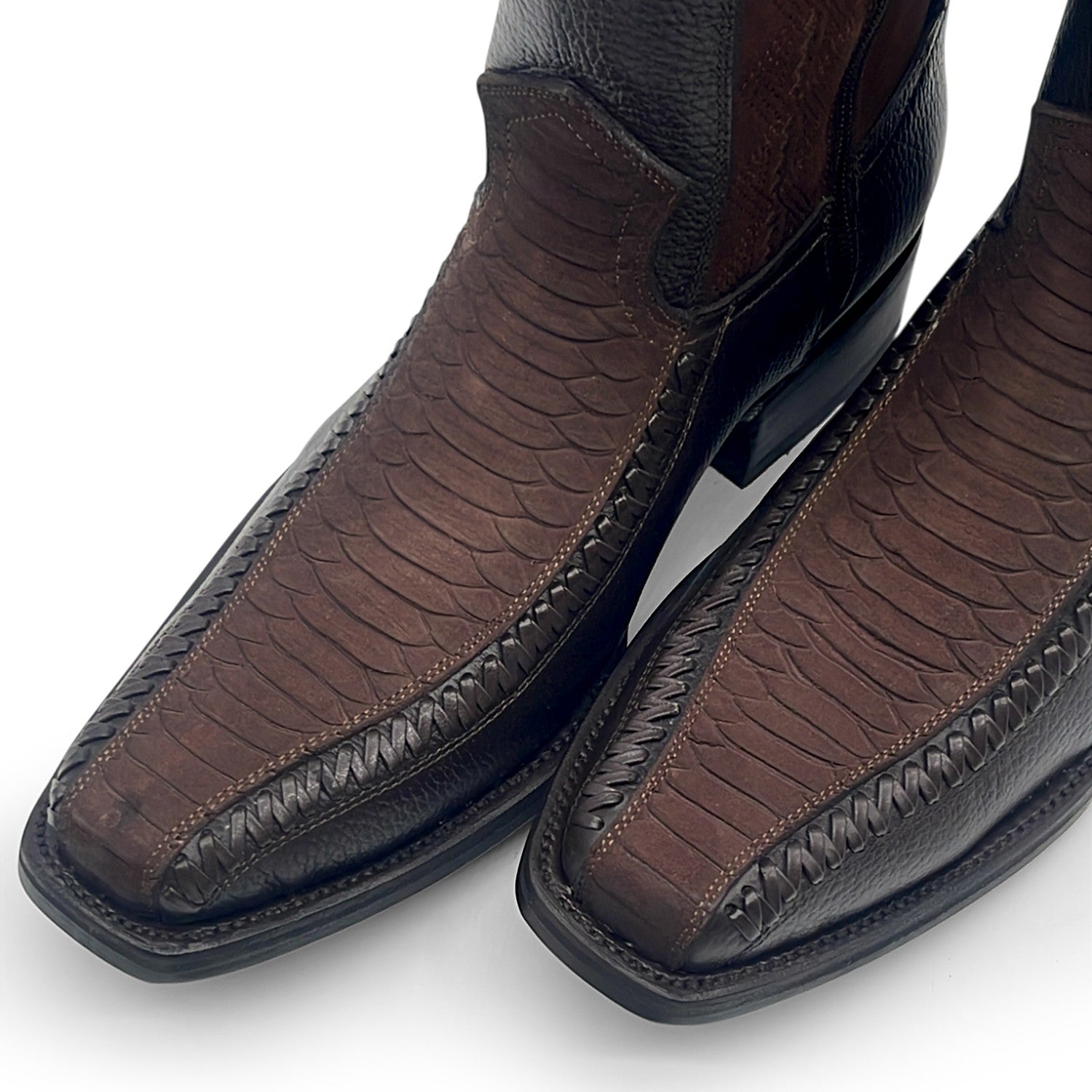 Men’s Leather Western Boot With Embossed Python Print Zipper Closure