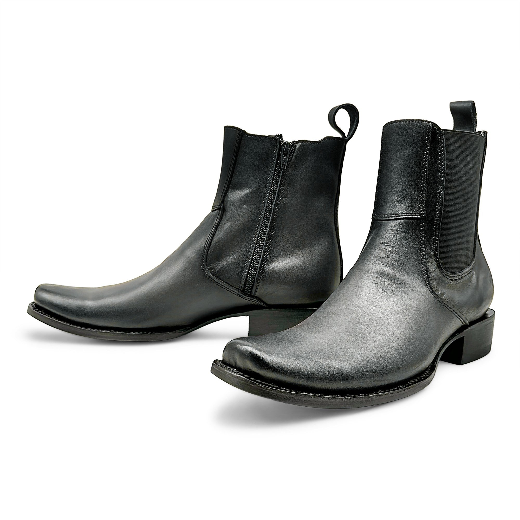 Men's Genuine Leather Ankle High Western Boot Side Zipper Square Toe Dress Cowboy Boot