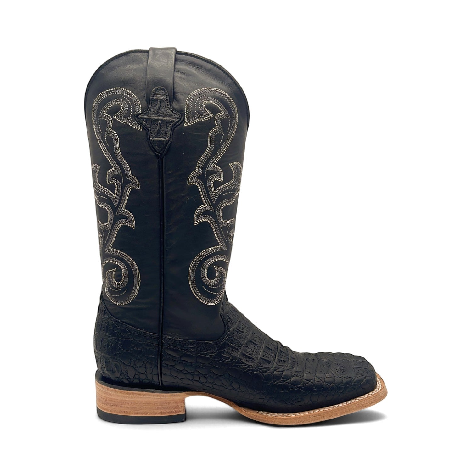 Men’s Leather Cowboy Boot Square Toe Embossed Alligator Crocodile Print