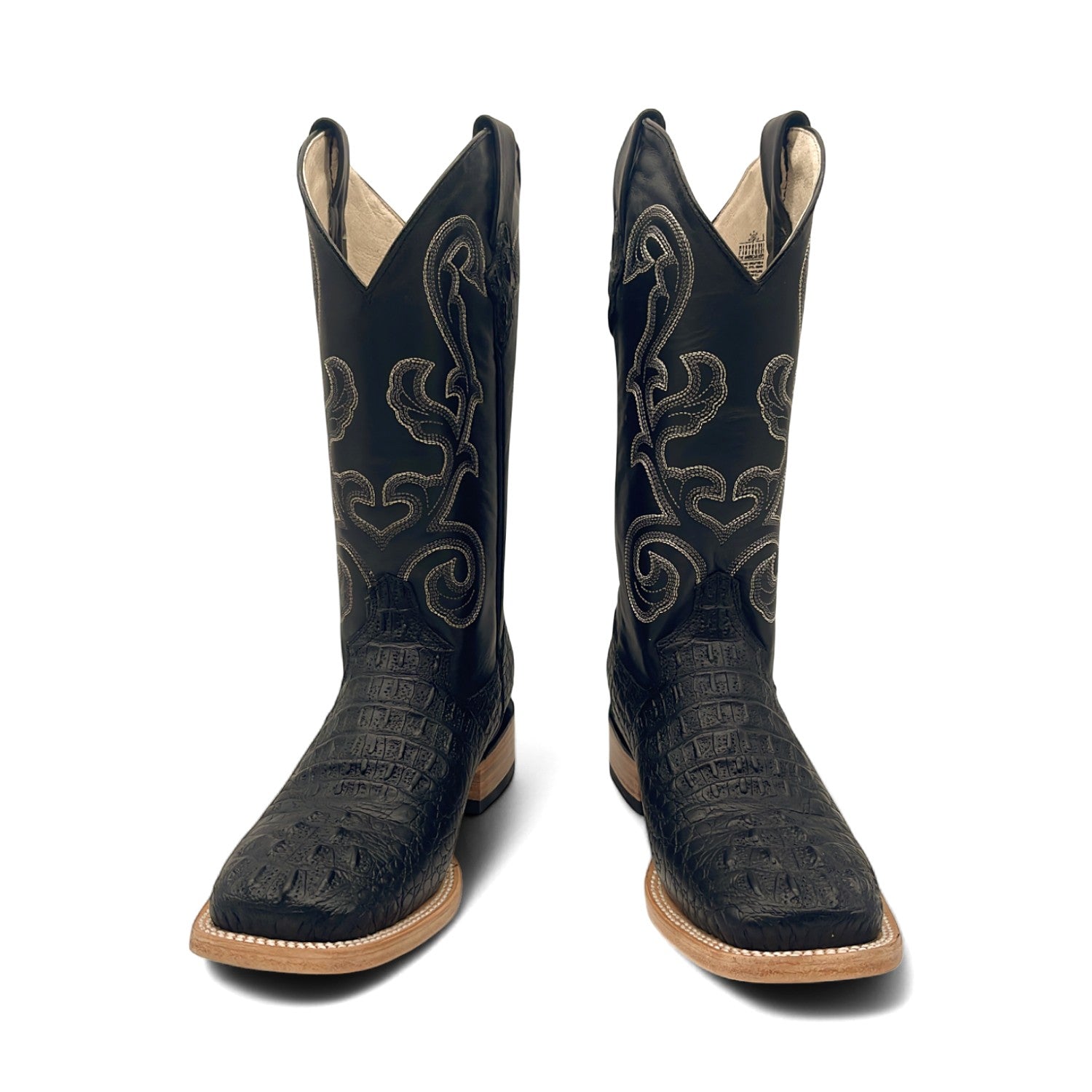 Men’s Leather Cowboy Boot Square Toe Embossed Alligator Crocodile Print