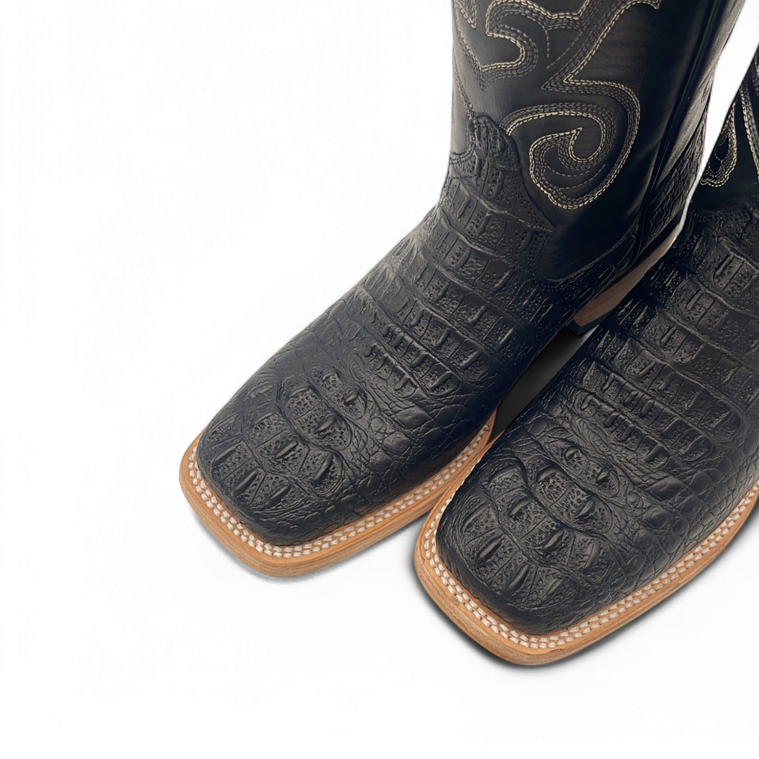 Men’s Leather Cowboy Boot Square Toe Embossed Alligator Crocodile Print