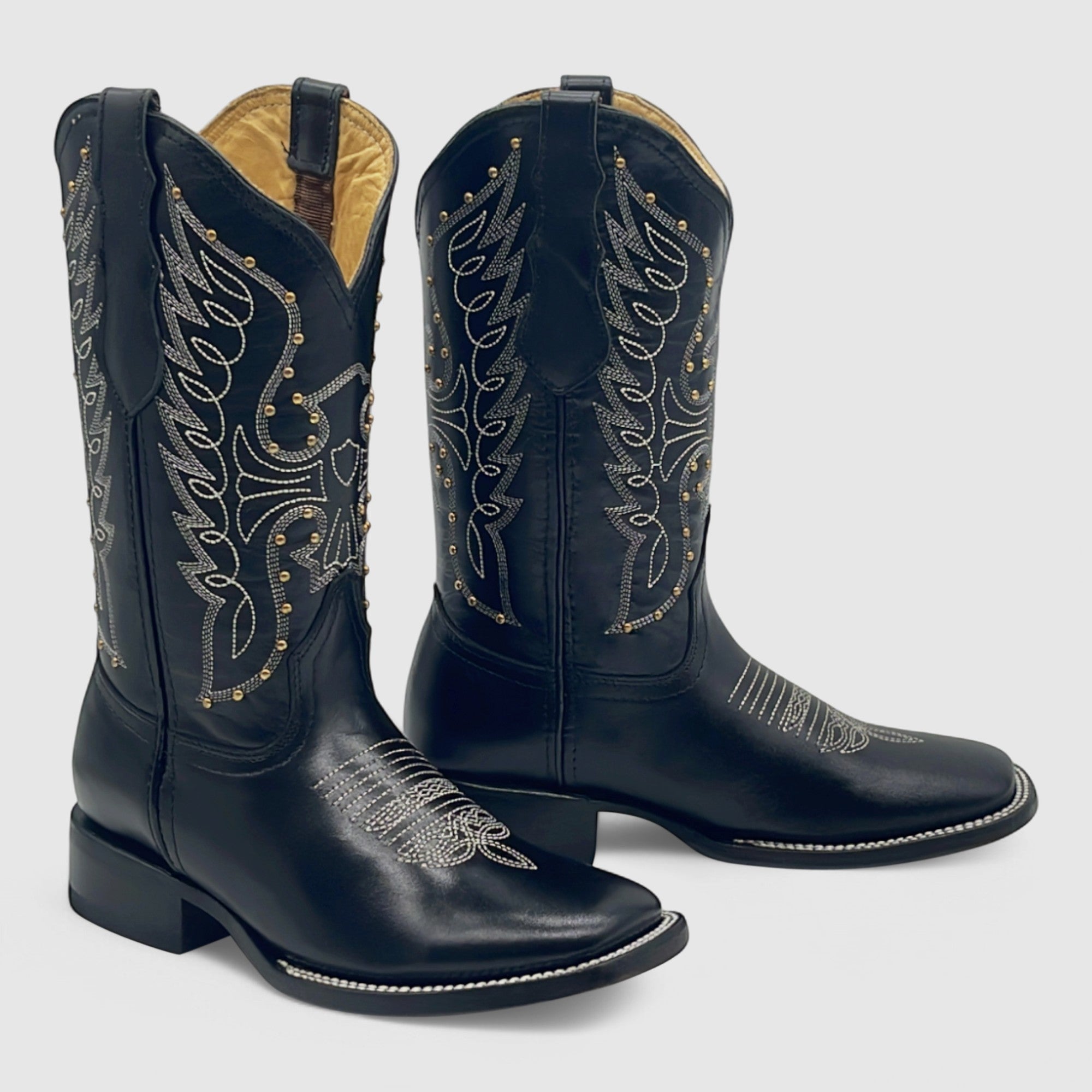 Women's Square Toe Western Leather Boots Midcalf Cowboy Boots