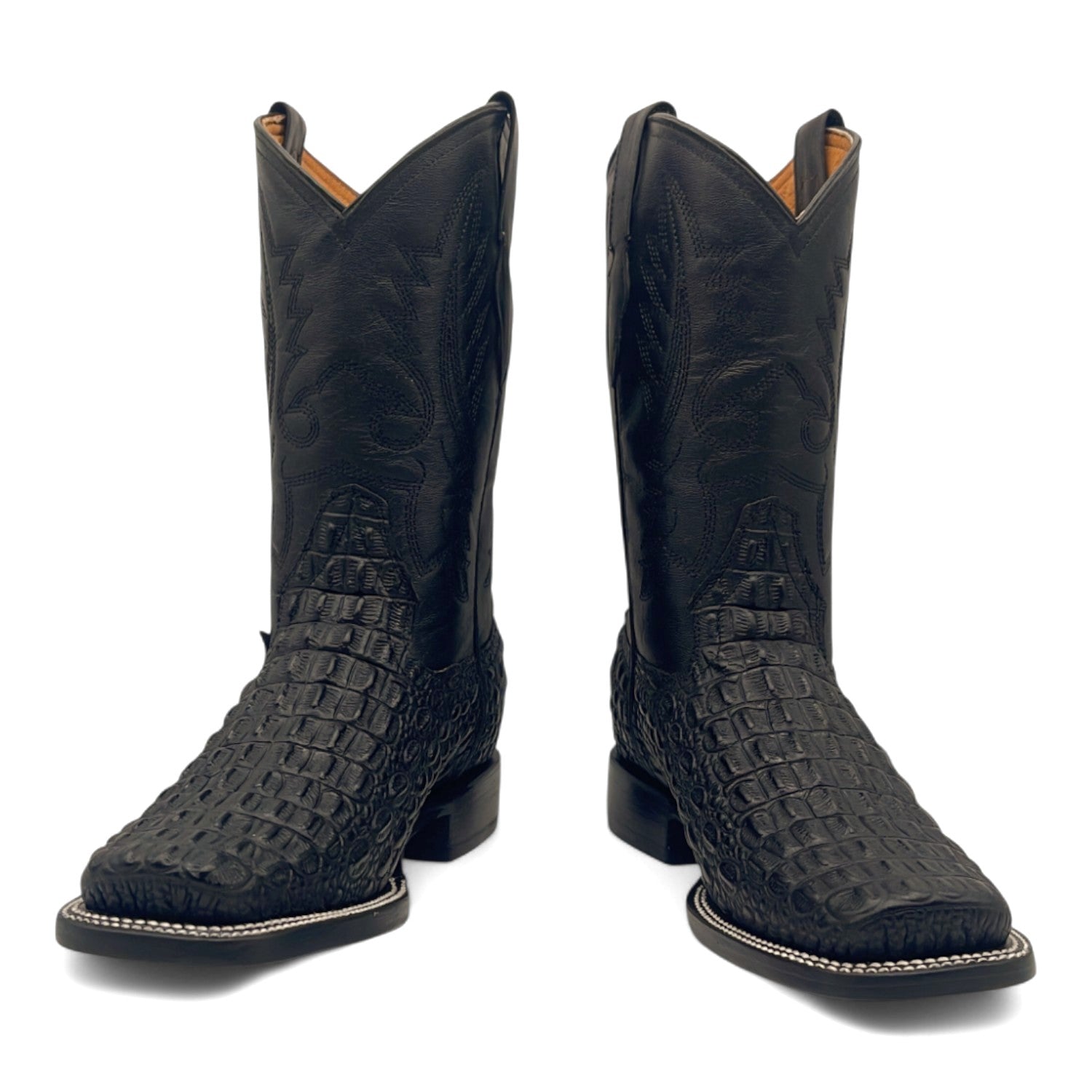 Men’s Leather Square Toe Western Boot With Embossed Crocodile Print