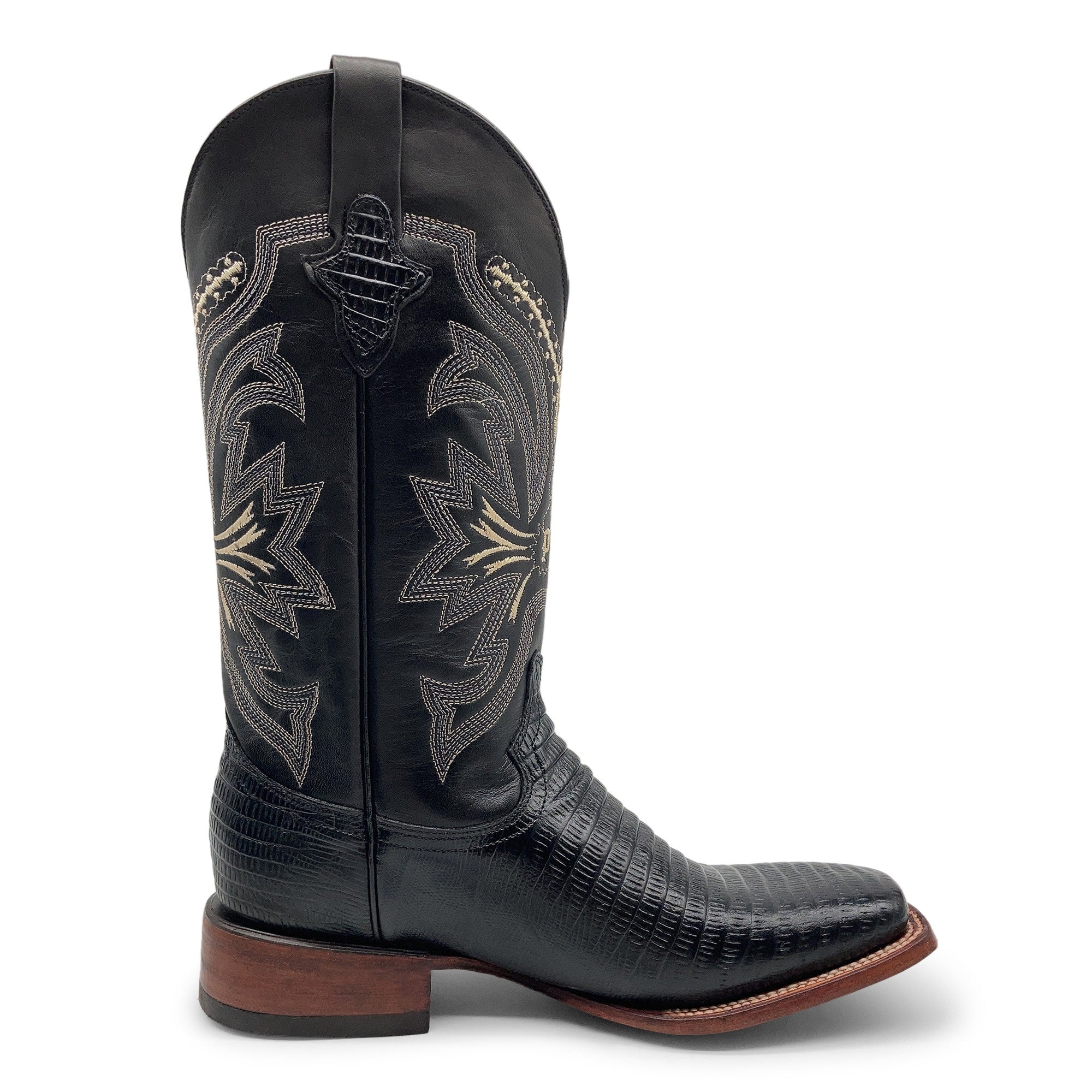 Men’s Leather Lizard Print Western Cowboy Boots Square Toe