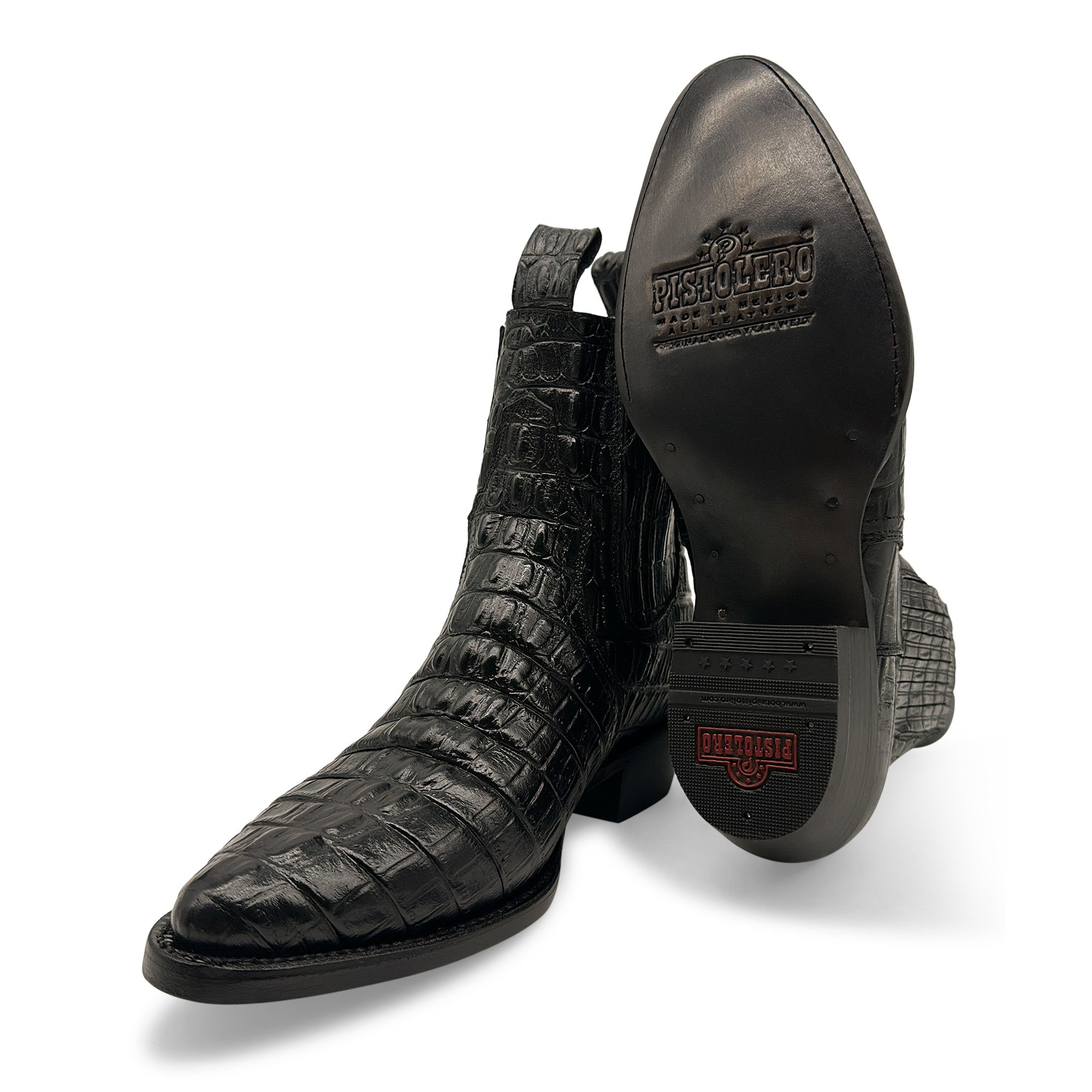 Men's Leather Crocodile Print Cowboy Ankle Boot J Toe Pull-On