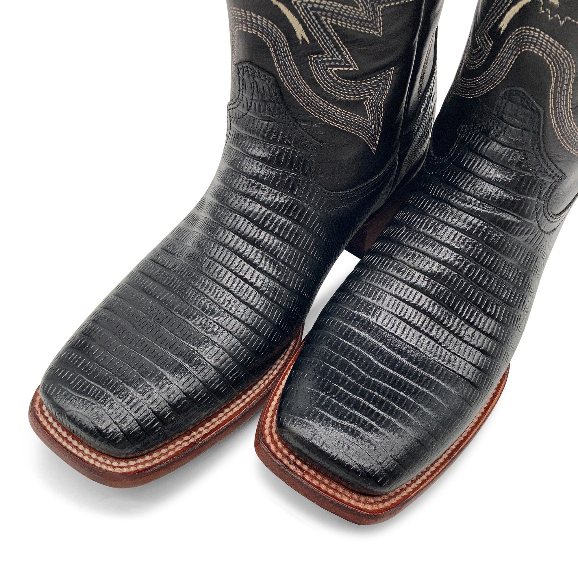 Men’s Leather Lizard Print Western Cowboy Boots Square Toe
