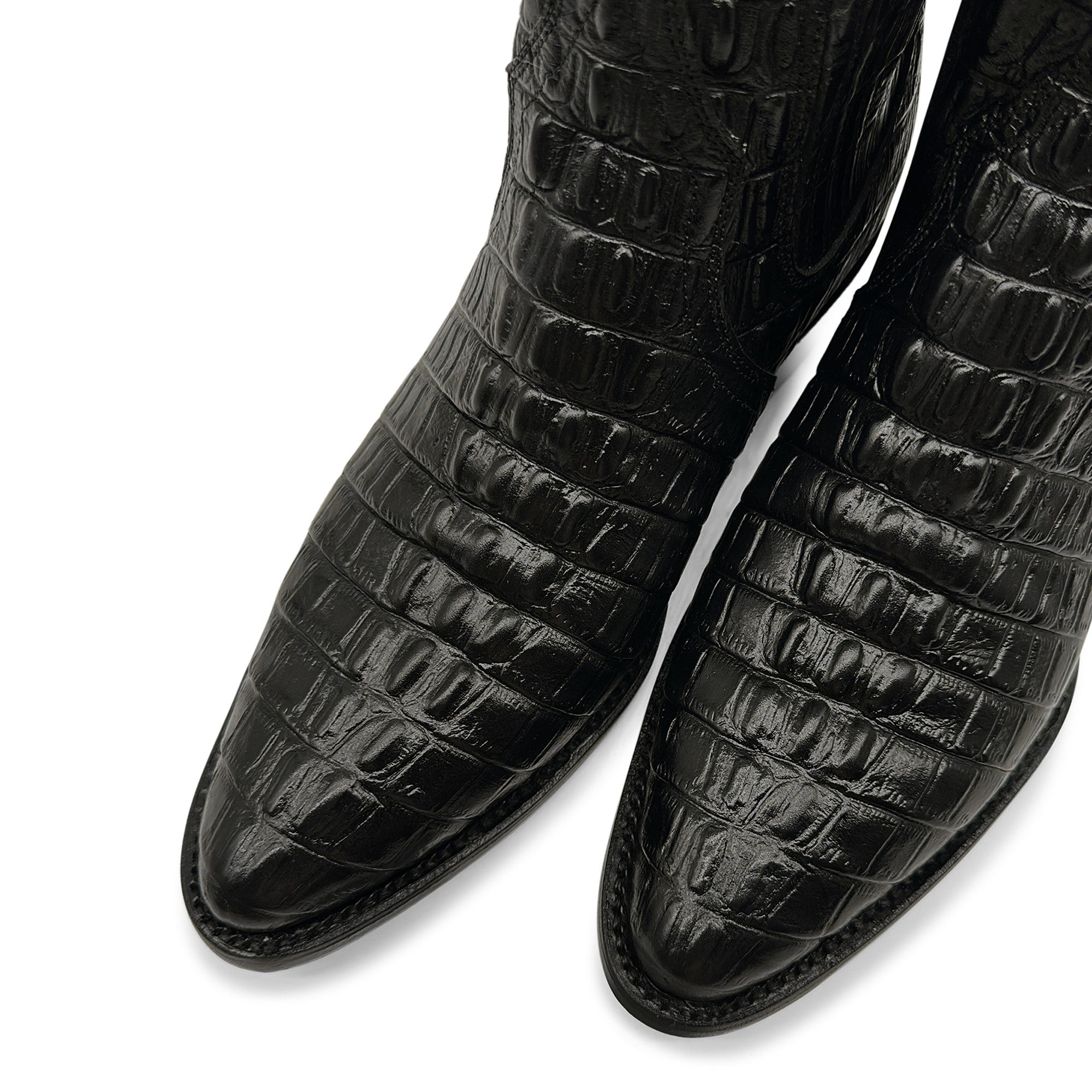 Men's Leather Crocodile Print Cowboy Ankle Boot J Toe Pull-On