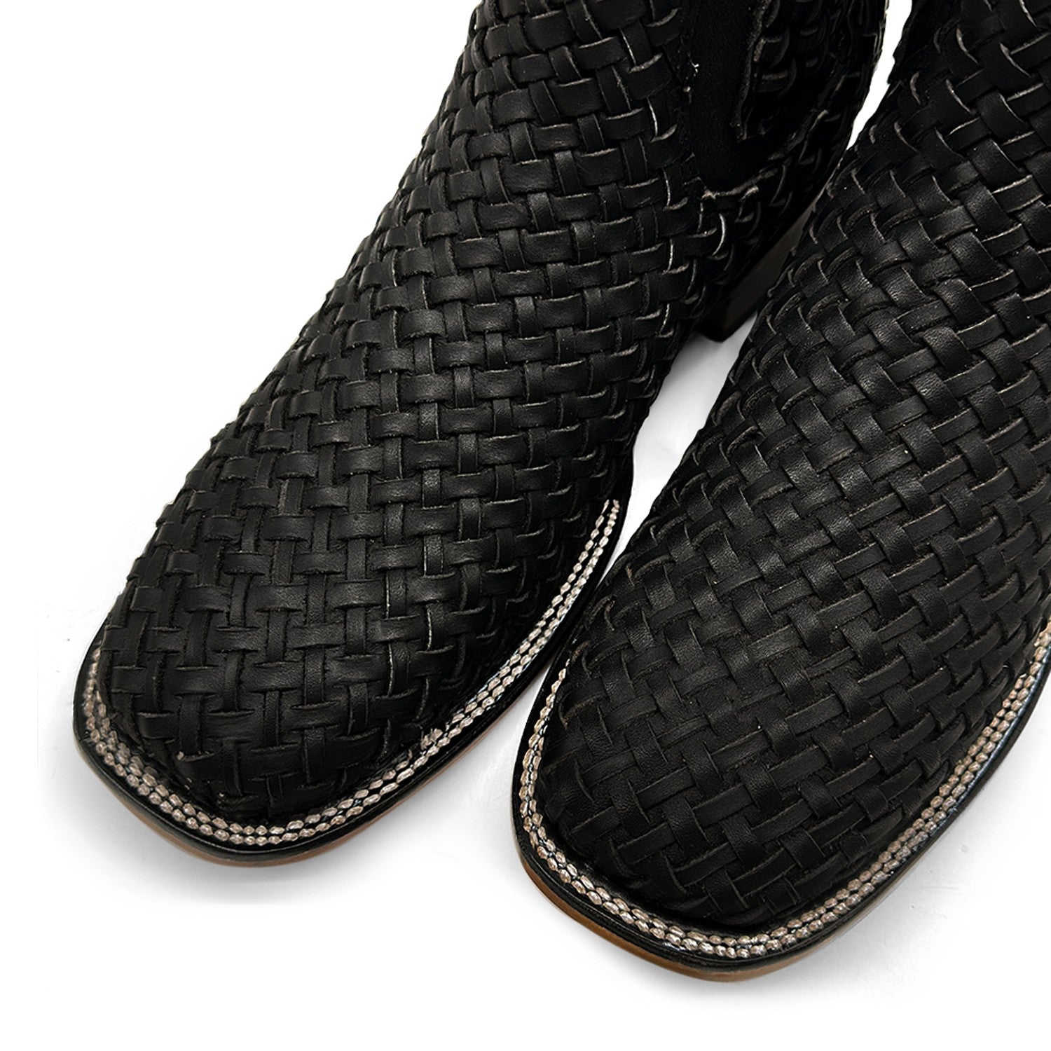 Men's Petatillo Hand Woven Braided Square Toe Rodeo Cowboy Boot – Ankle-High Genuine Leather Western Boot