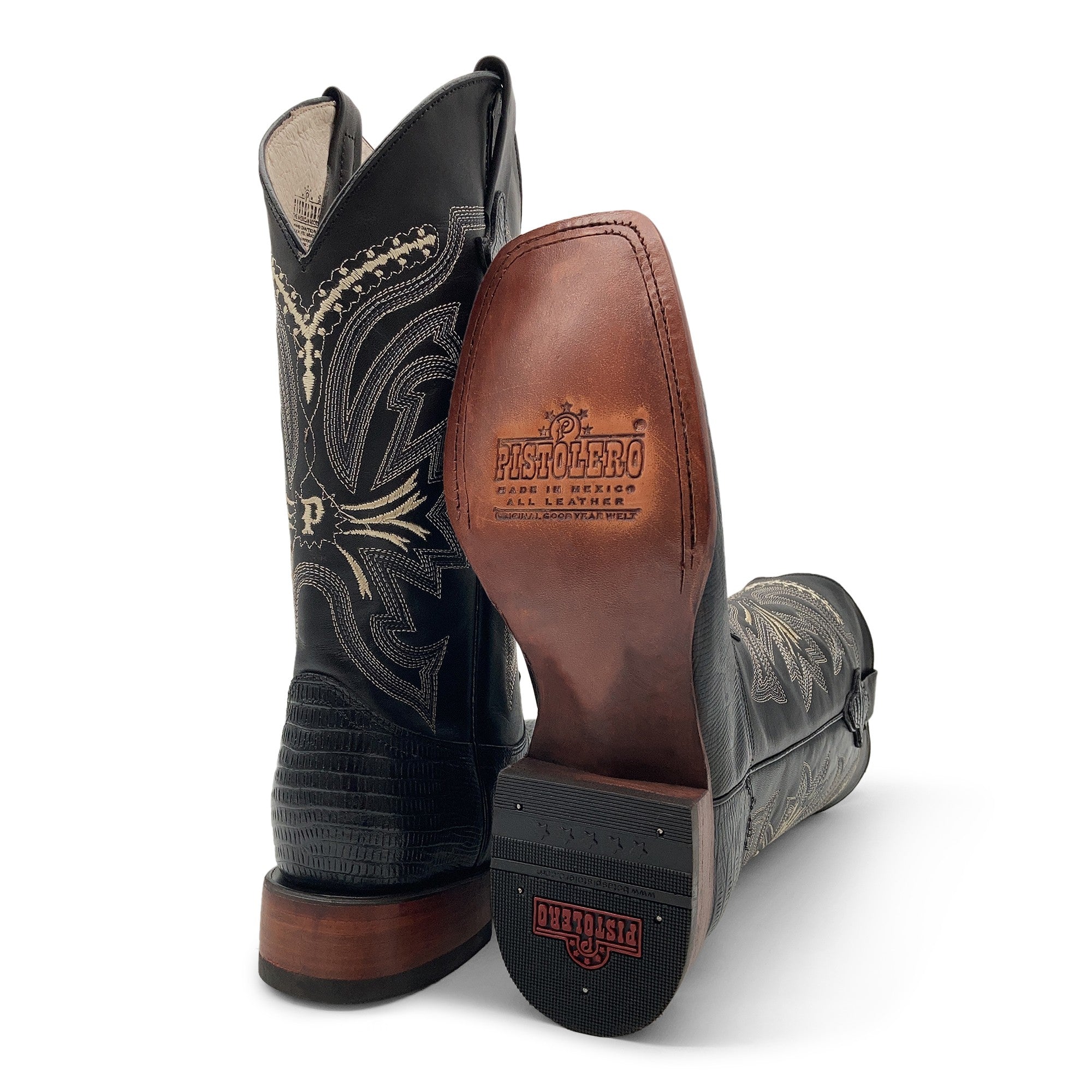 Men’s Leather Lizard Print Western Cowboy Boots Square Toe