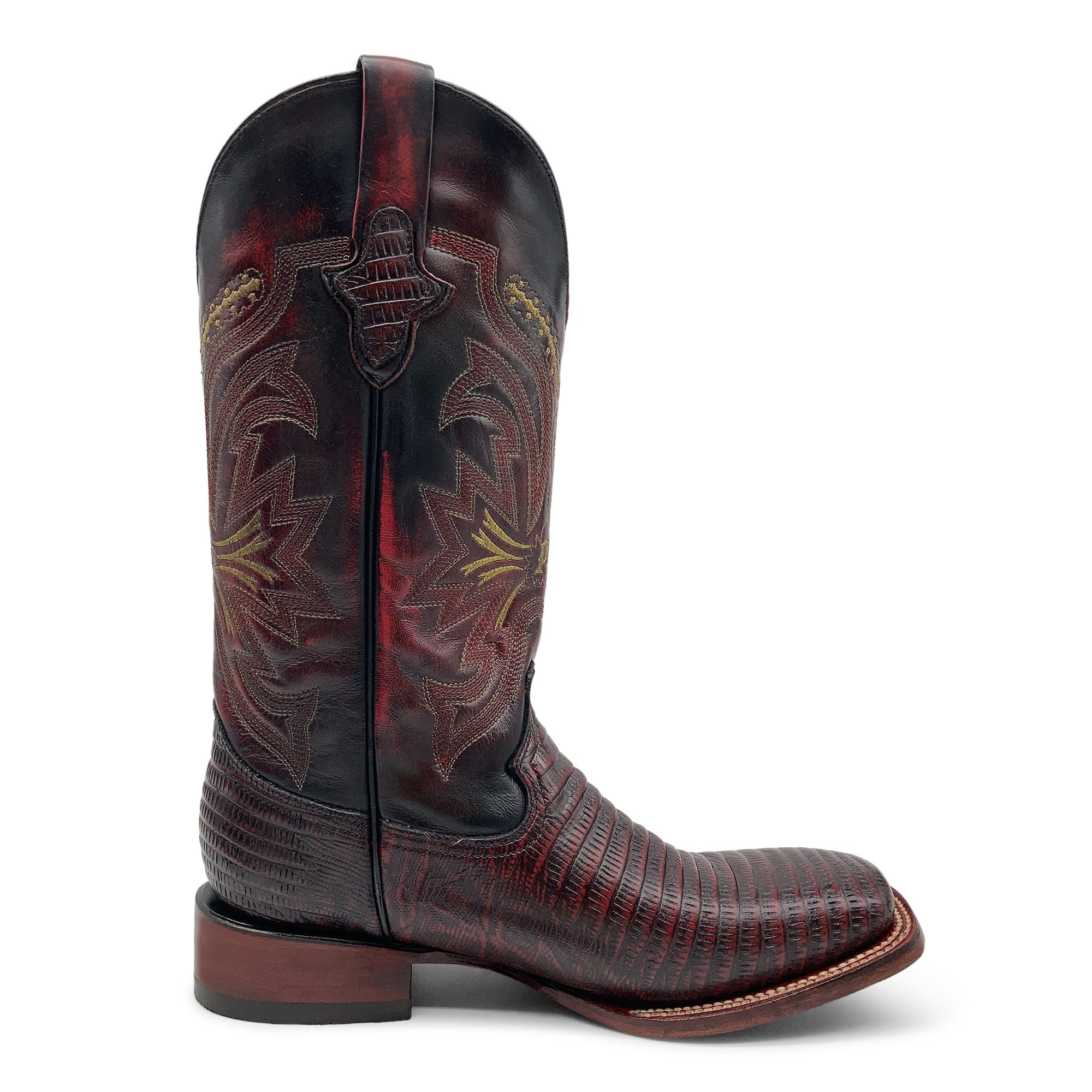 Men’s Leather Lizard Print Western Cowboy Boots Square Toe