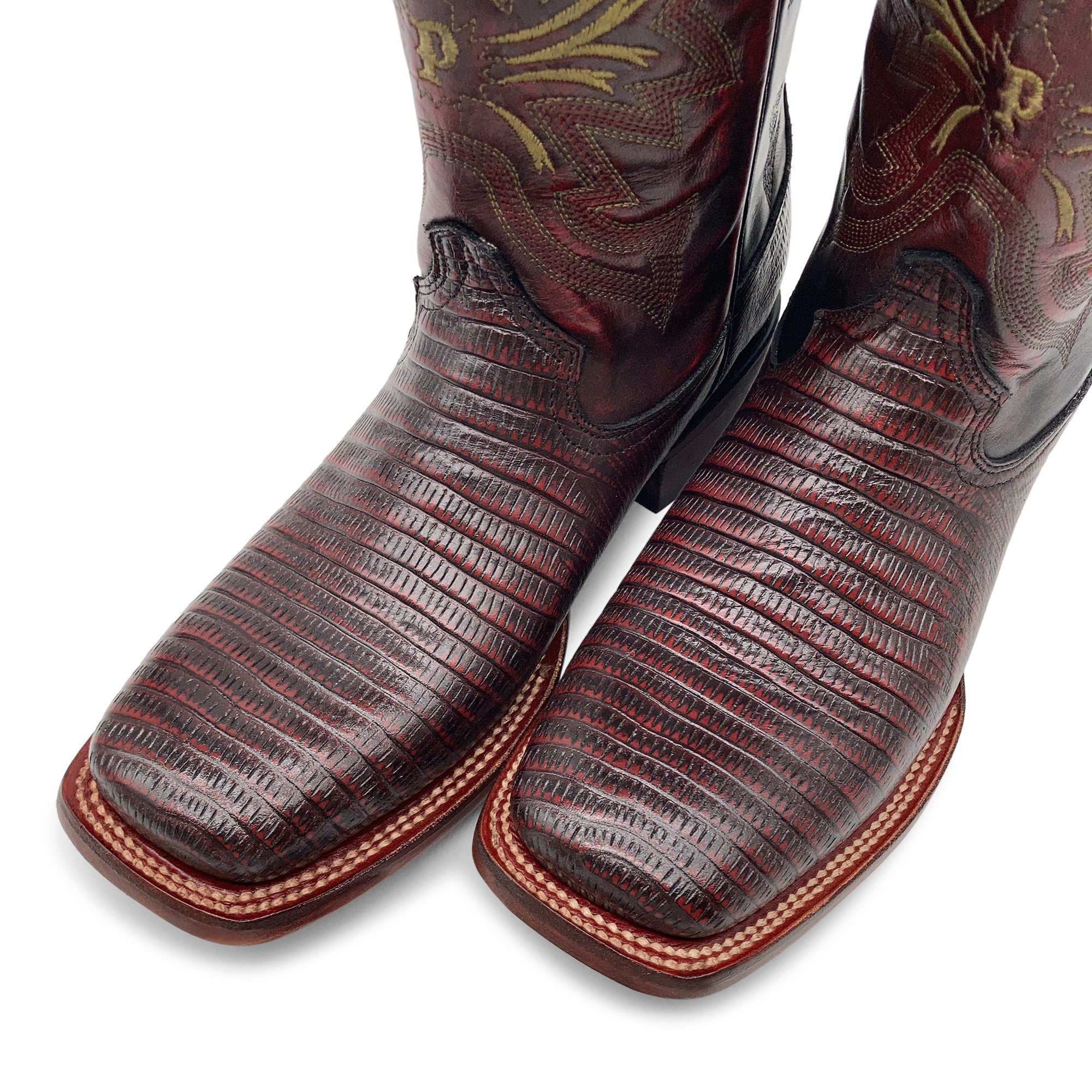 Men’s Leather Lizard Print Western Cowboy Boots Square Toe