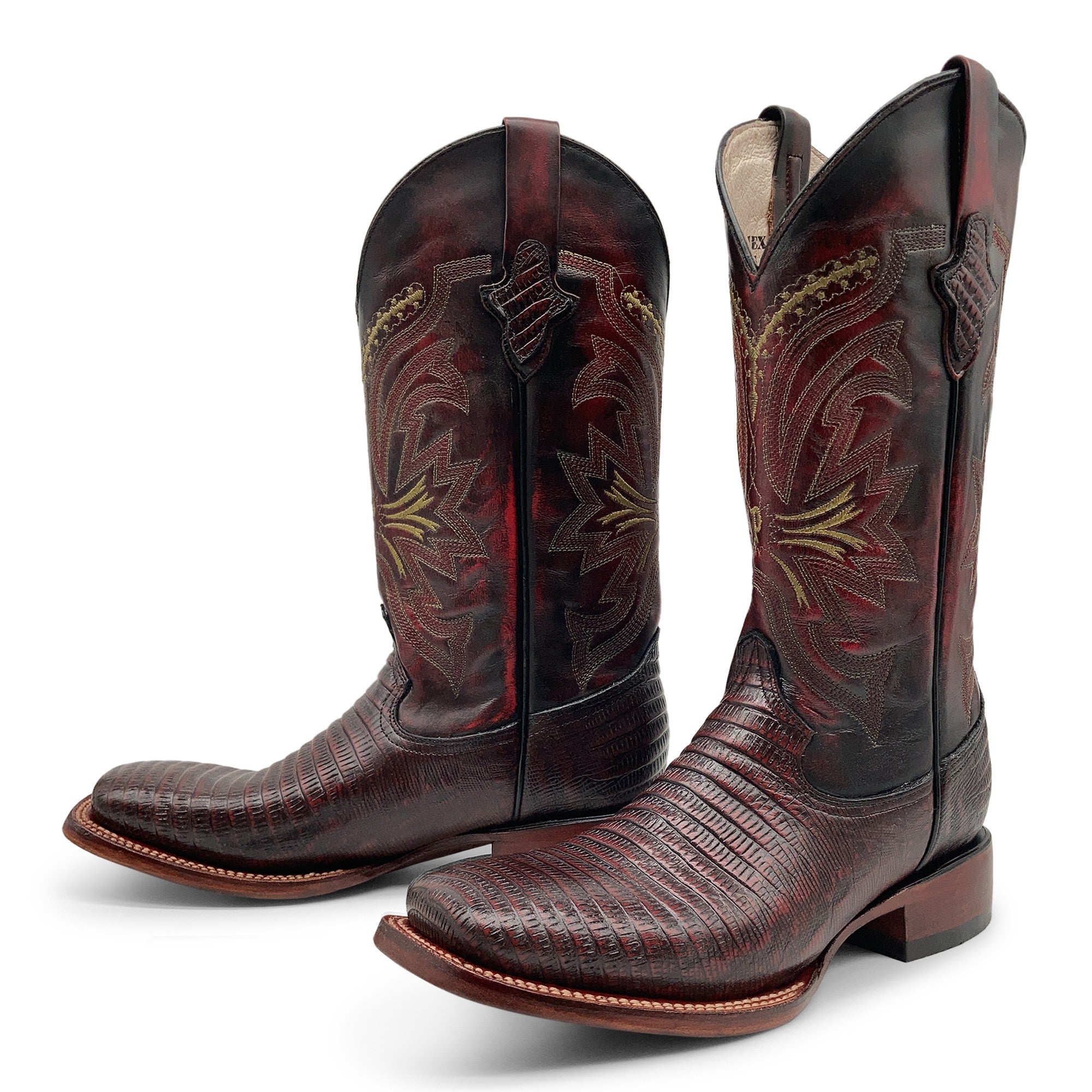 Men’s Leather Lizard Print Western Cowboy Boots Square Toe