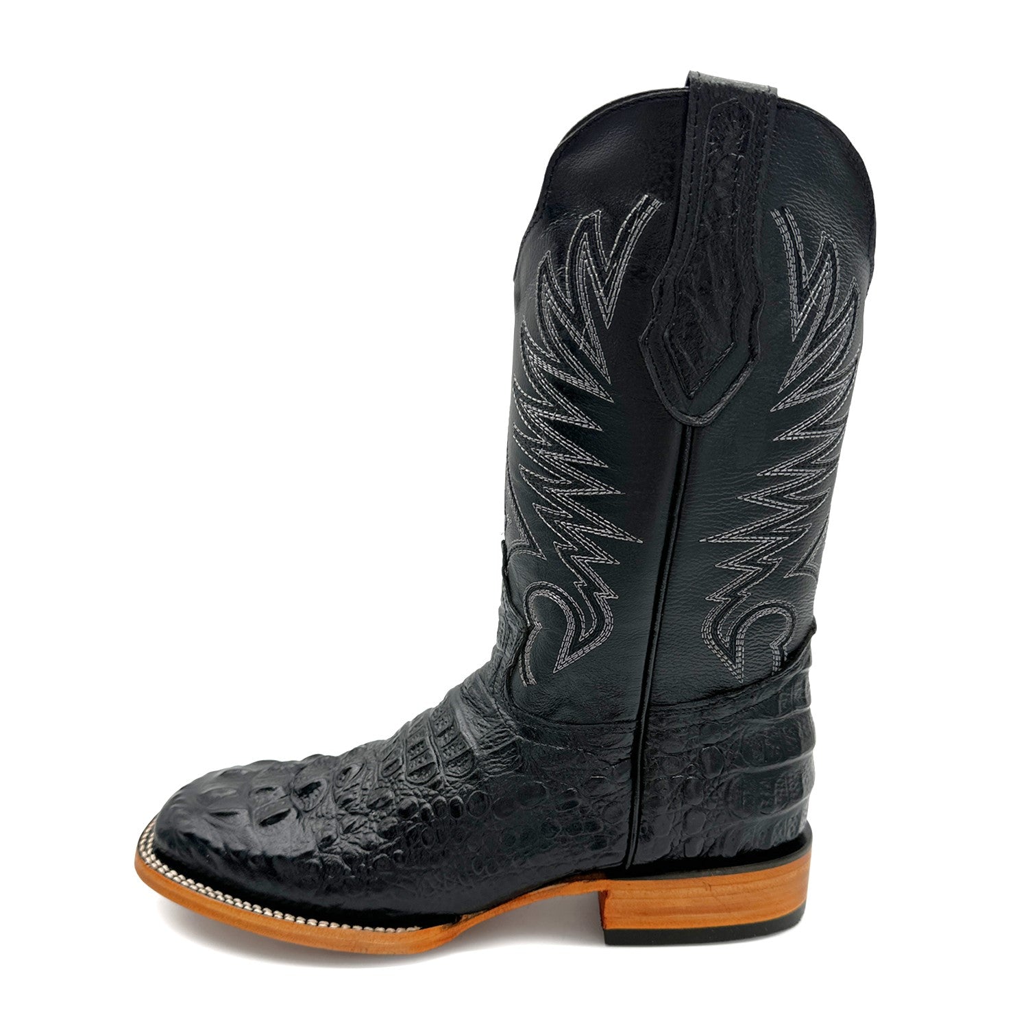Men's Leather Square Toe Cowboy Boot Embossed Crocodile Alligator Print Western Boot