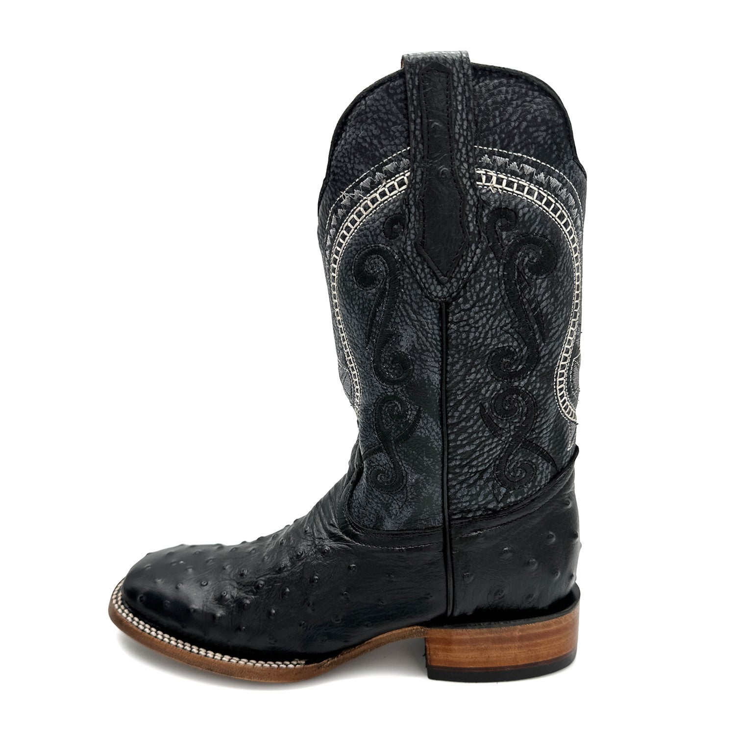 Men's Leather Ostrich Quill Print Square Toe Western Cowboy Boot