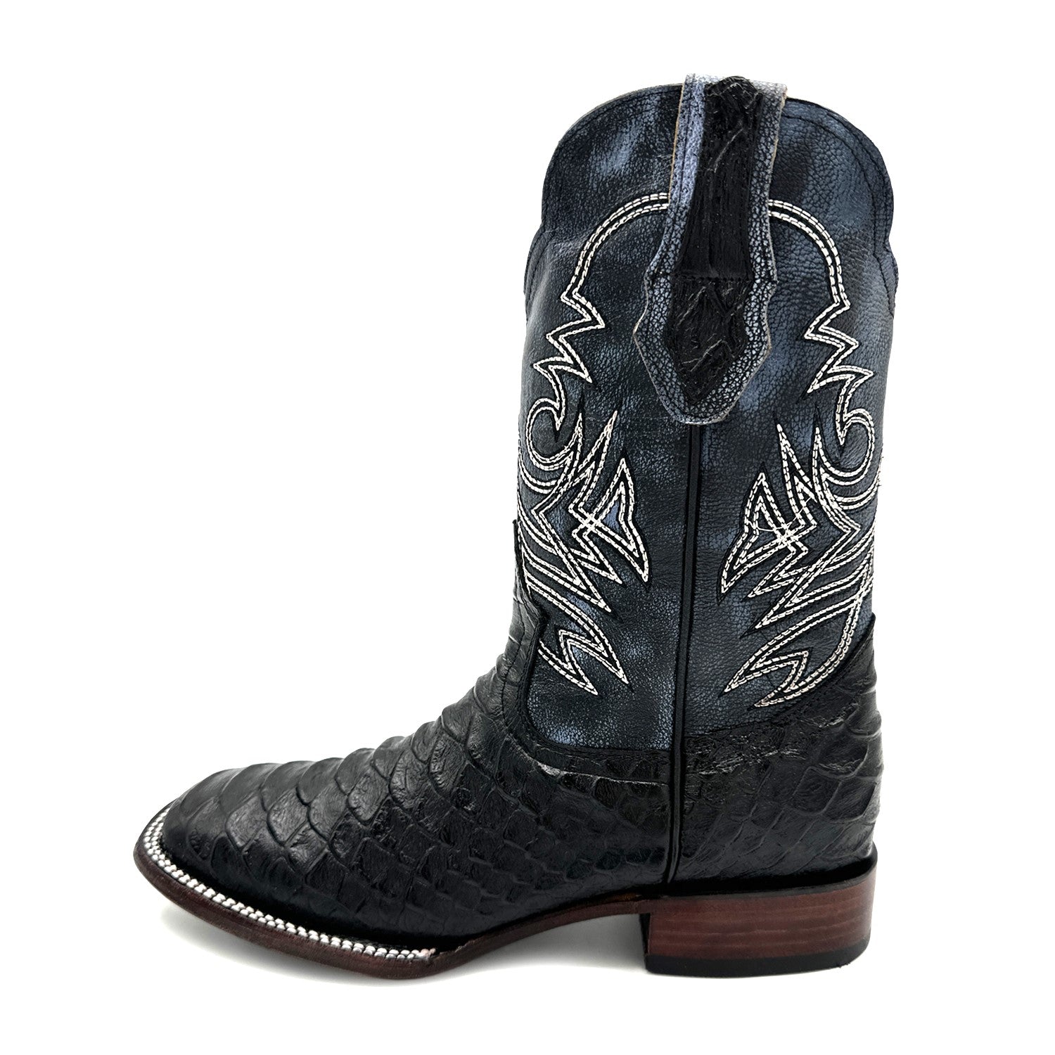 Men's Leather Exotic Python Print Square Toe Cowboy Boot