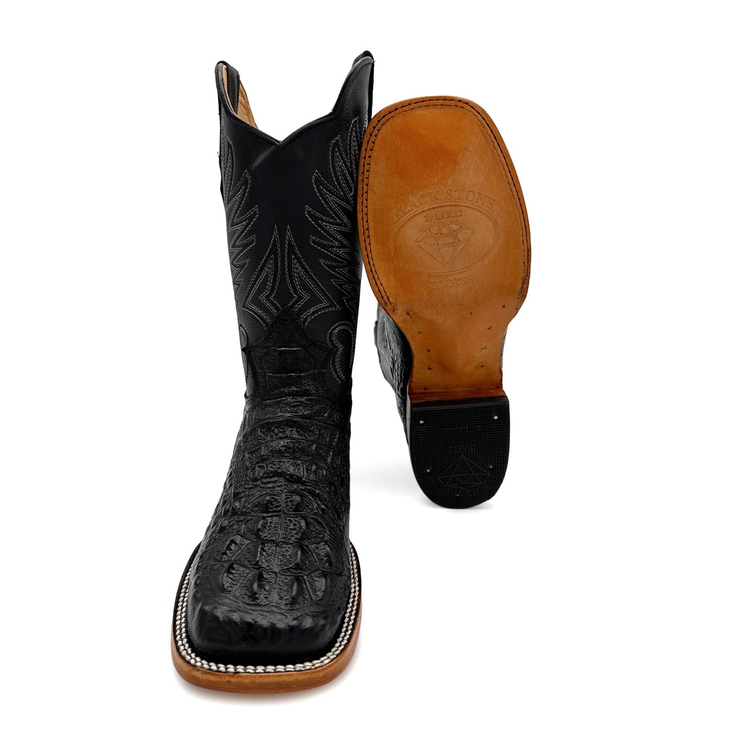 Men's Leather Square Toe Cowboy Boot Embossed Crocodile Alligator Print Western Boot