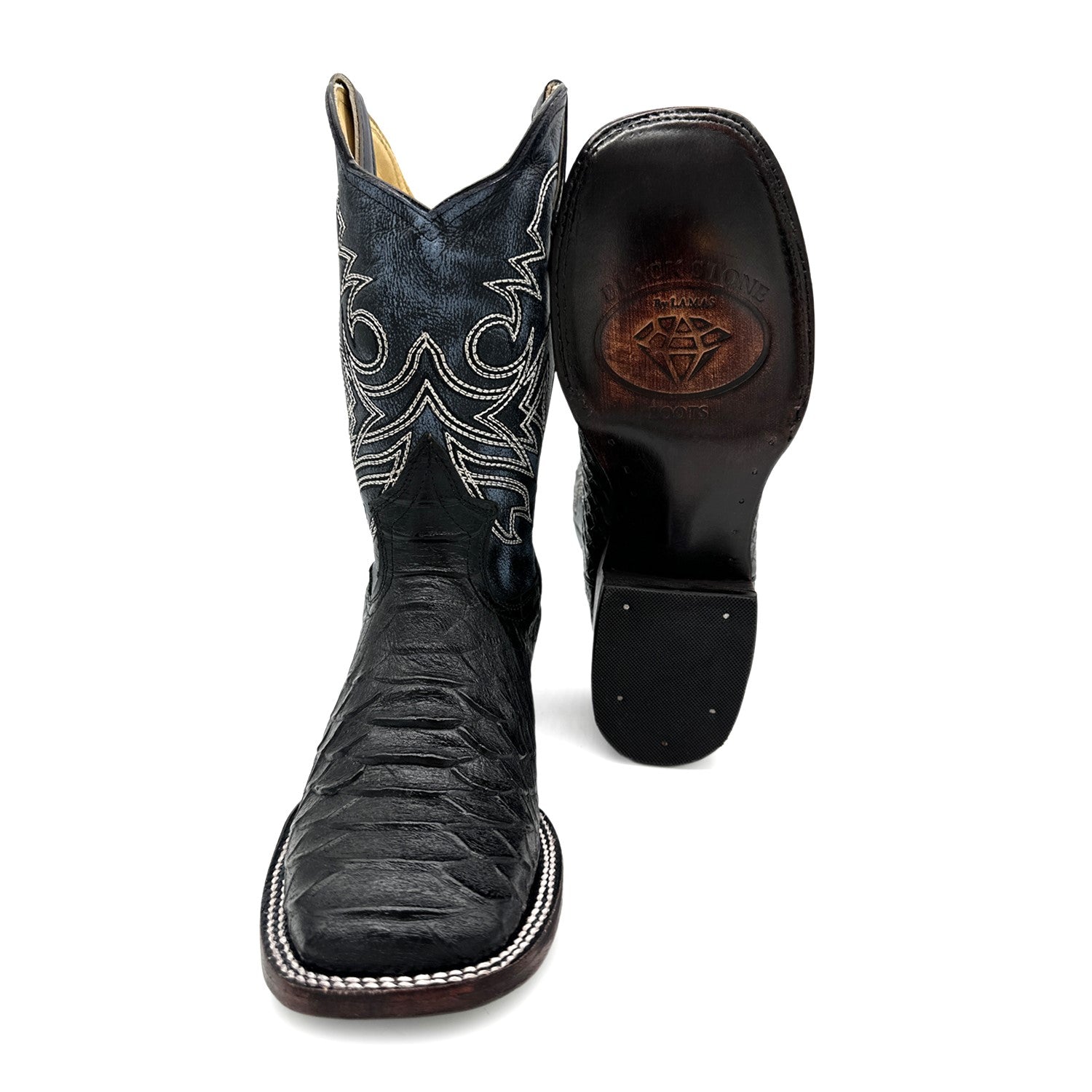 Men's Leather Exotic Python Print Square Toe Cowboy Boot