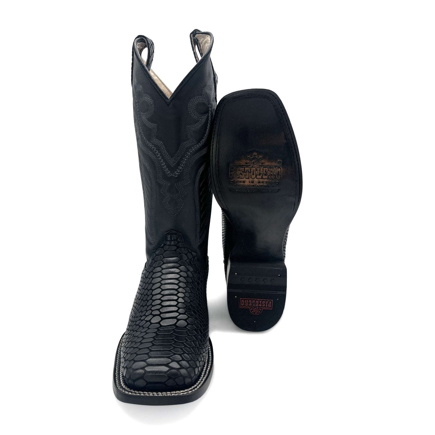 MENS EXOTIC PYTHON SNAKE PRINT SQUARE TOE LEATHER BOOT