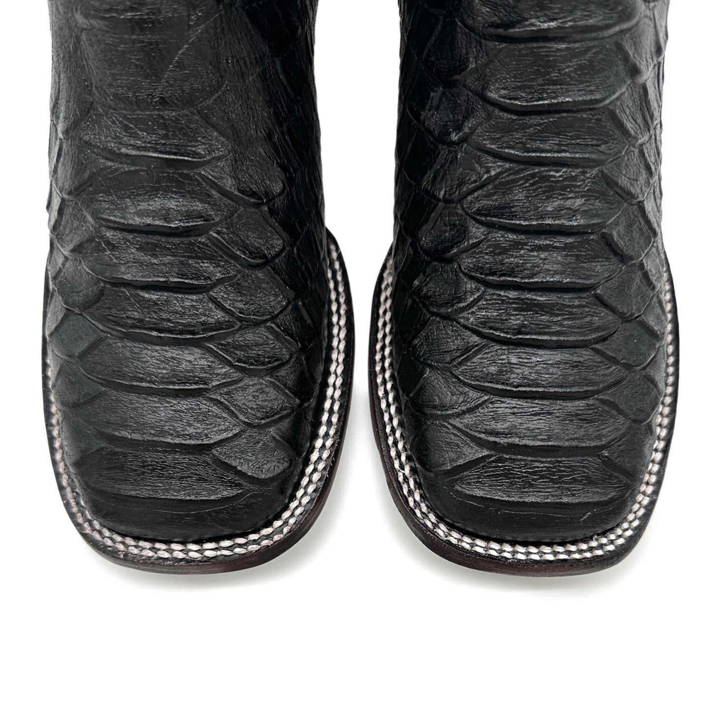 Men's Leather Exotic Python Print Square Toe Cowboy Boot