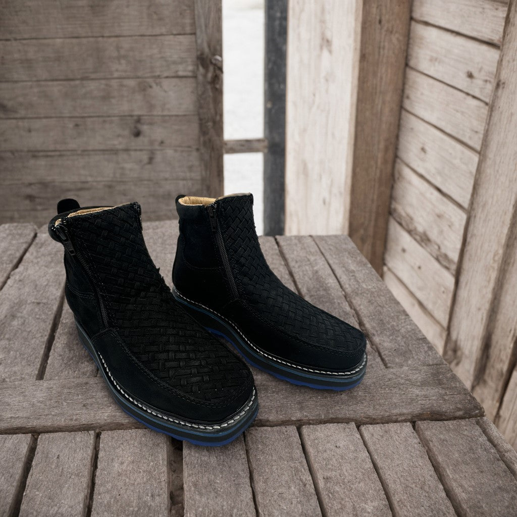 Men's Square Toe Leather Double Zipper Cowboy Petatillo Boot