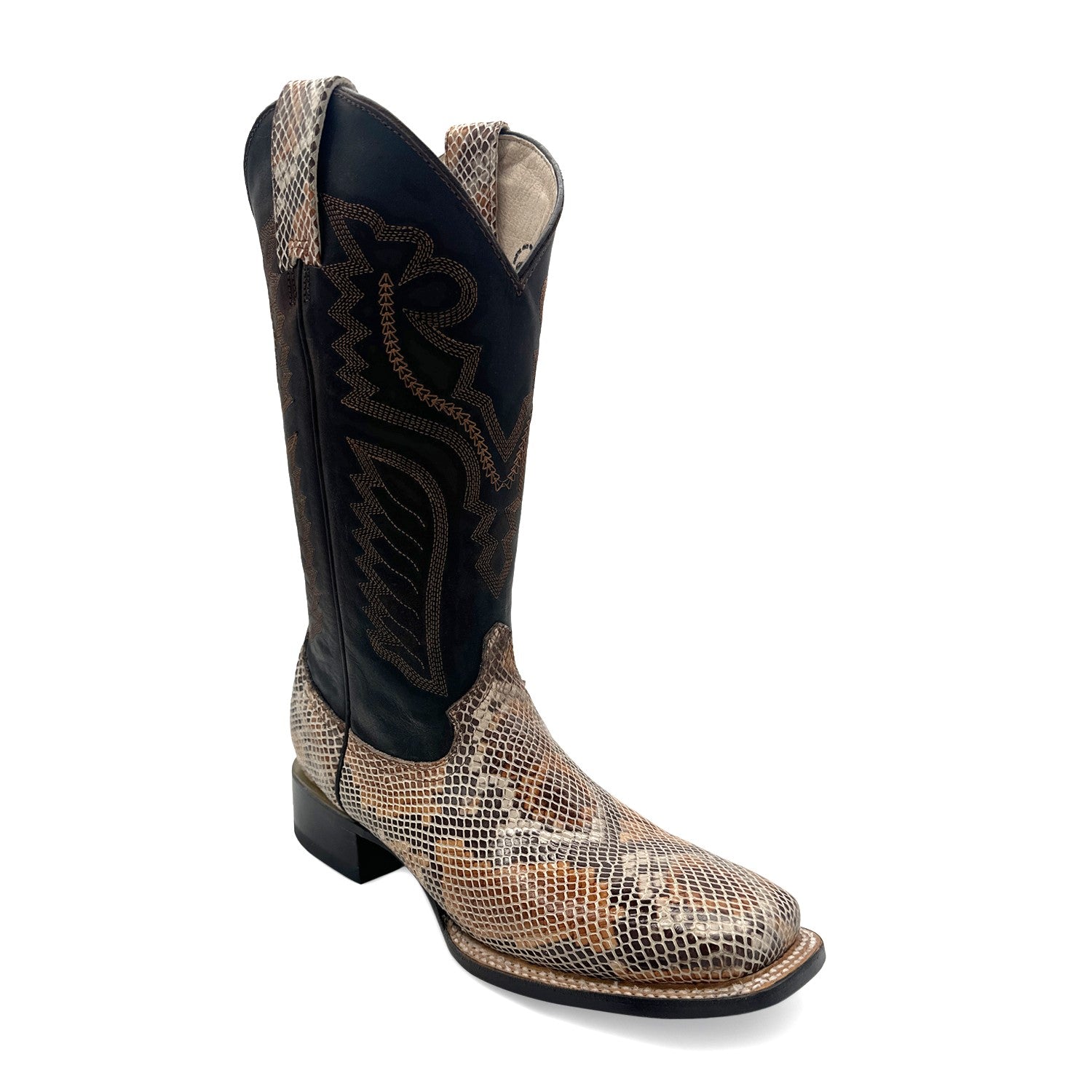 MENS EXOTIC PYTHON SNAKE PRINT SQUARE TOE LEATHER BOOT