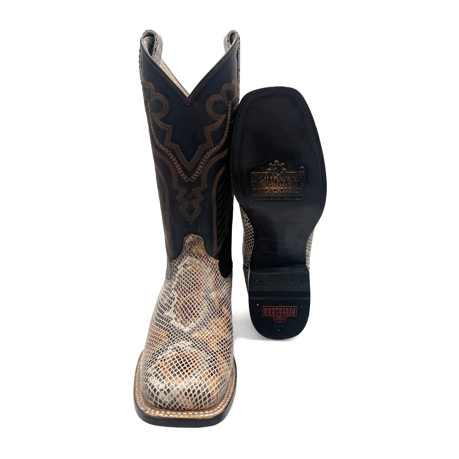 MENS EXOTIC PYTHON SNAKE PRINT SQUARE TOE LEATHER BOOT