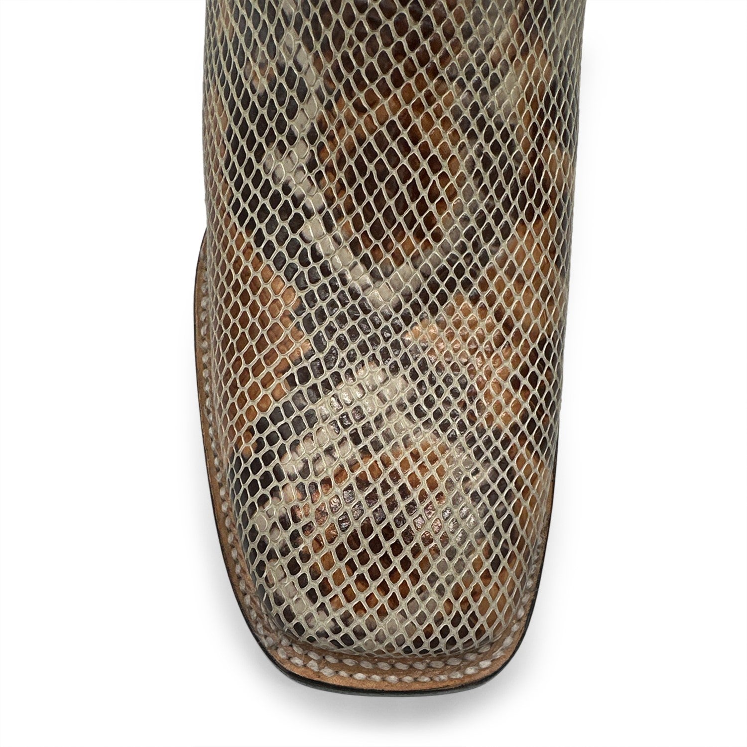 MENS EXOTIC PYTHON SNAKE PRINT SQUARE TOE LEATHER BOOT