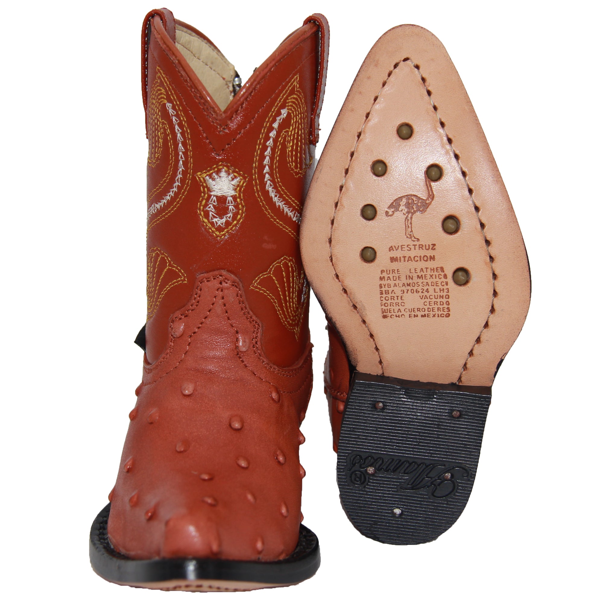 Kids Ostrich Print Western Boots Infant Toddler Cowboy Snip Toe Boot