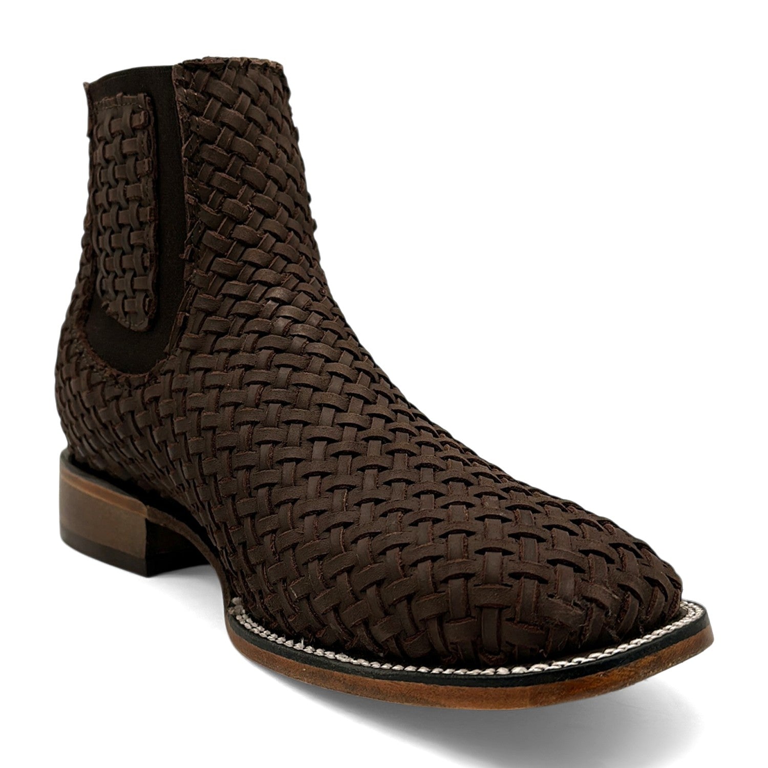 Men's Petatillo Hand Woven Braided Square Toe Rodeo Cowboy Boot – Ankle-High Genuine Leather Western Boot