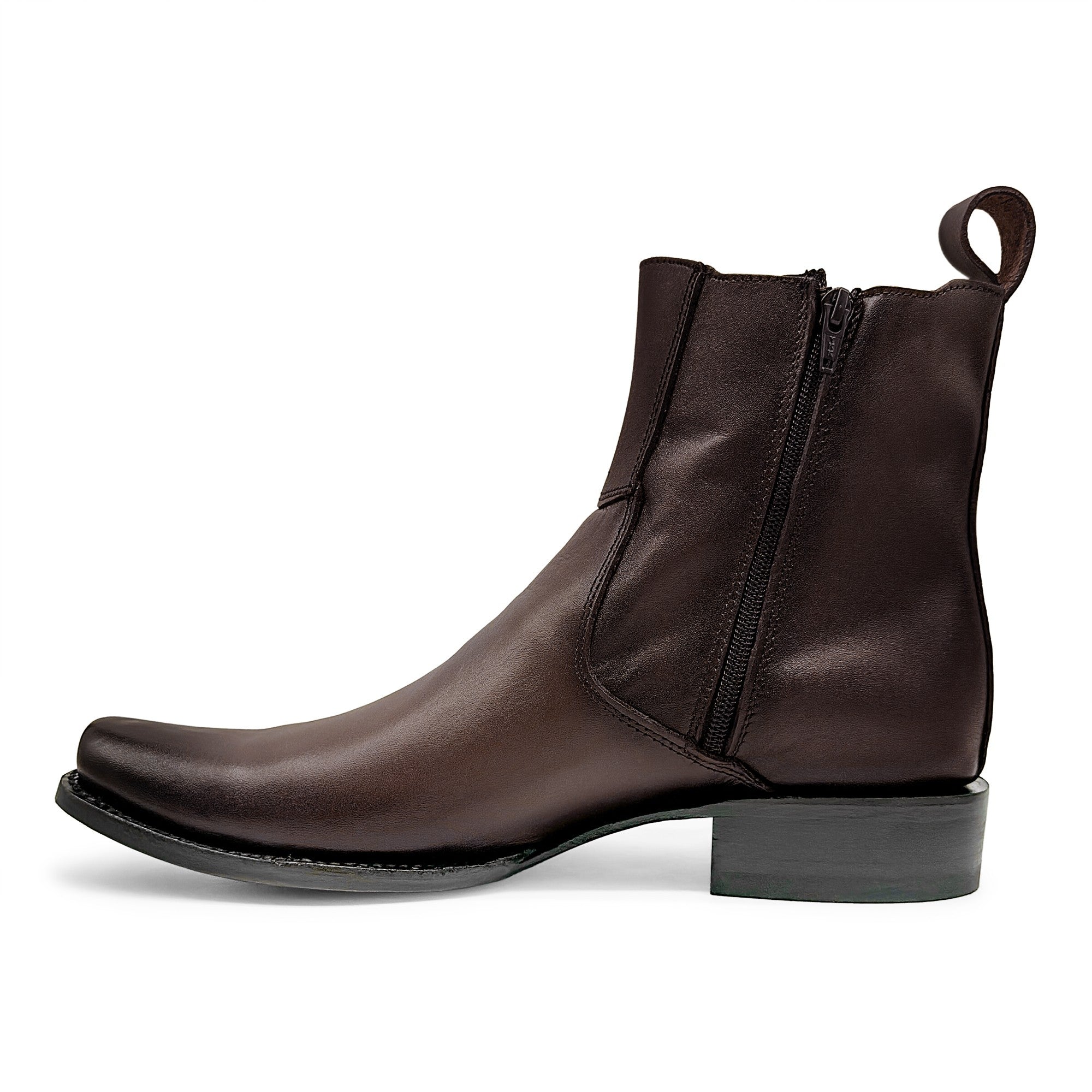 Men's Genuine Leather Ankle High Western Boot Side Zipper Square Toe Dress Cowboy Boot