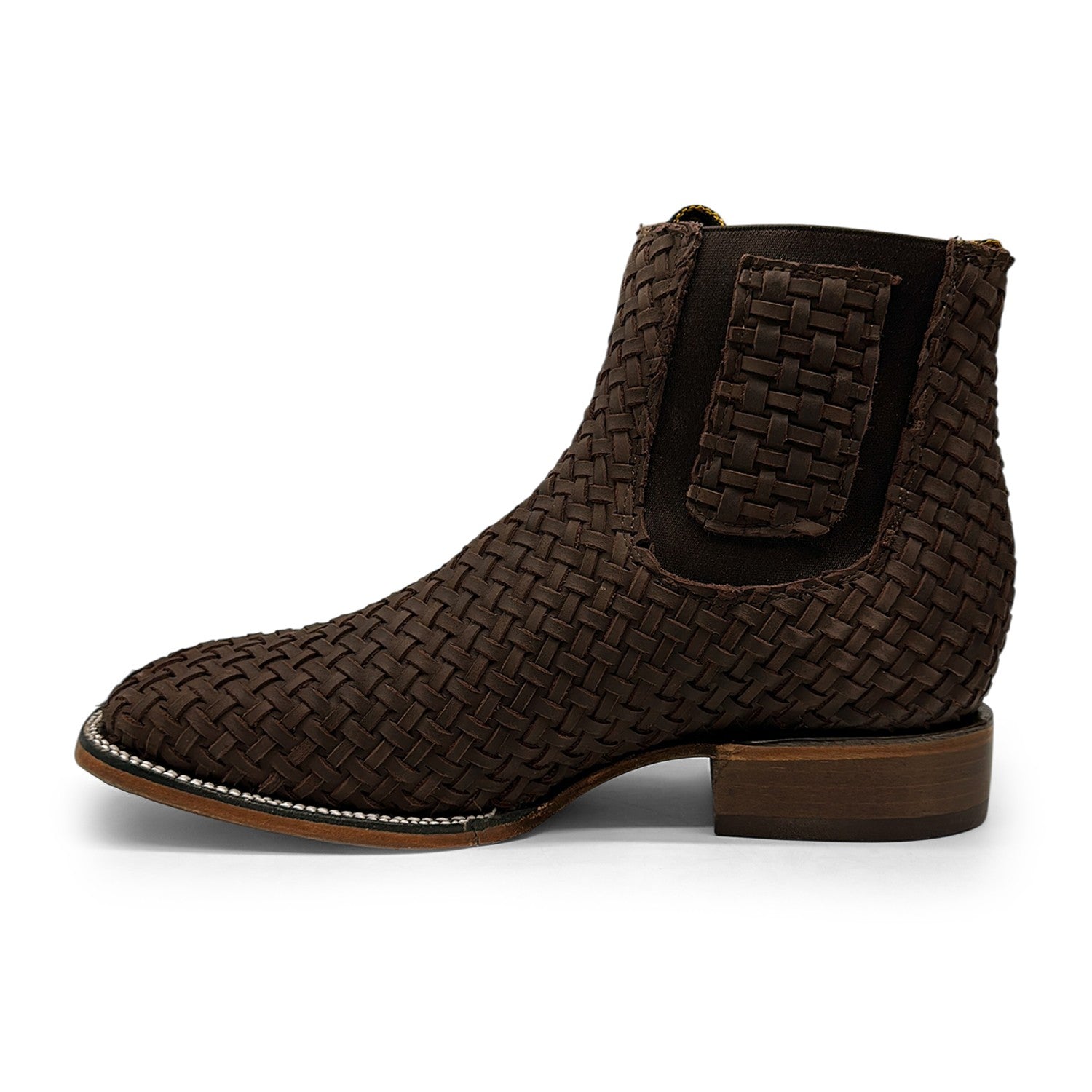 Men's Petatillo Hand Woven Braided Square Toe Rodeo Cowboy Boot – Ankle-High Genuine Leather Western Boot