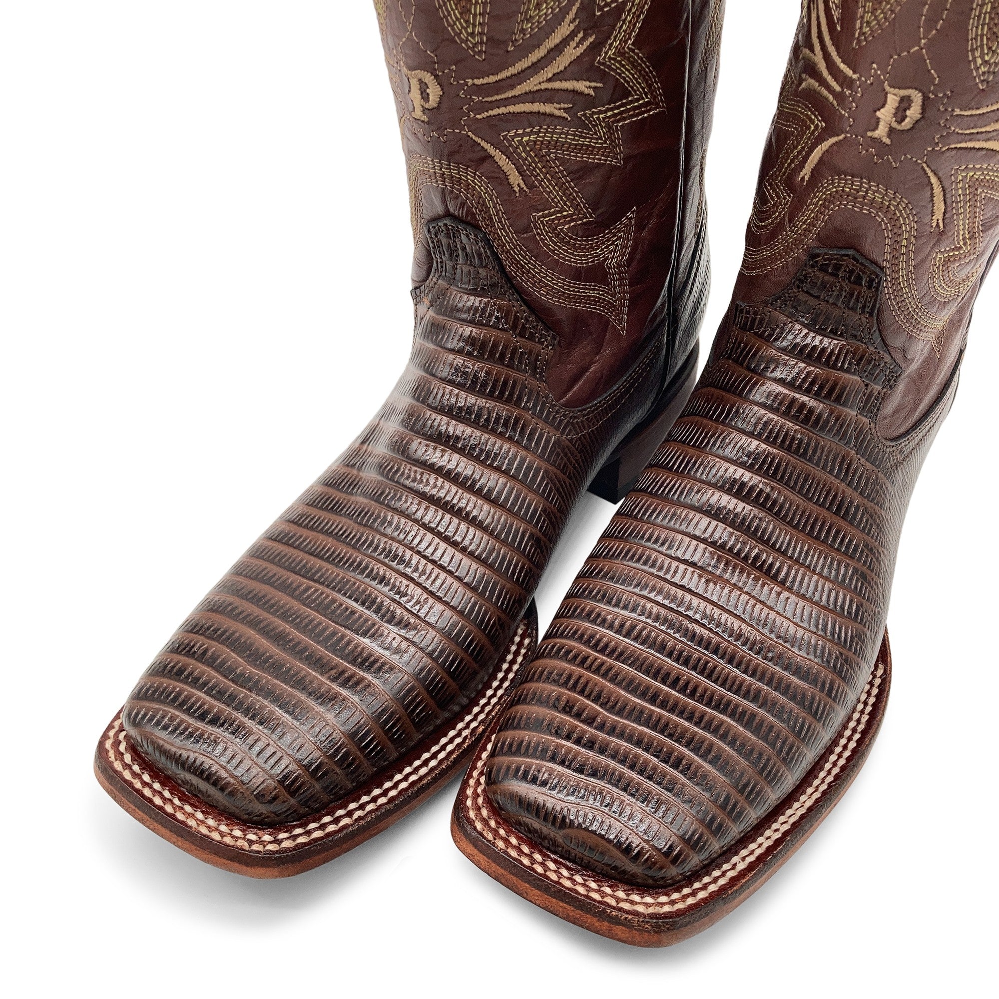 Men’s Leather Lizard Print Western Cowboy Boots Square Toe