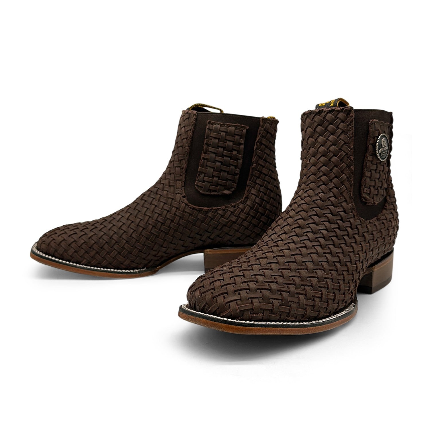 Men's Petatillo Hand Woven Braided Square Toe Rodeo Cowboy Boot – Ankle-High Genuine Leather Western Boot