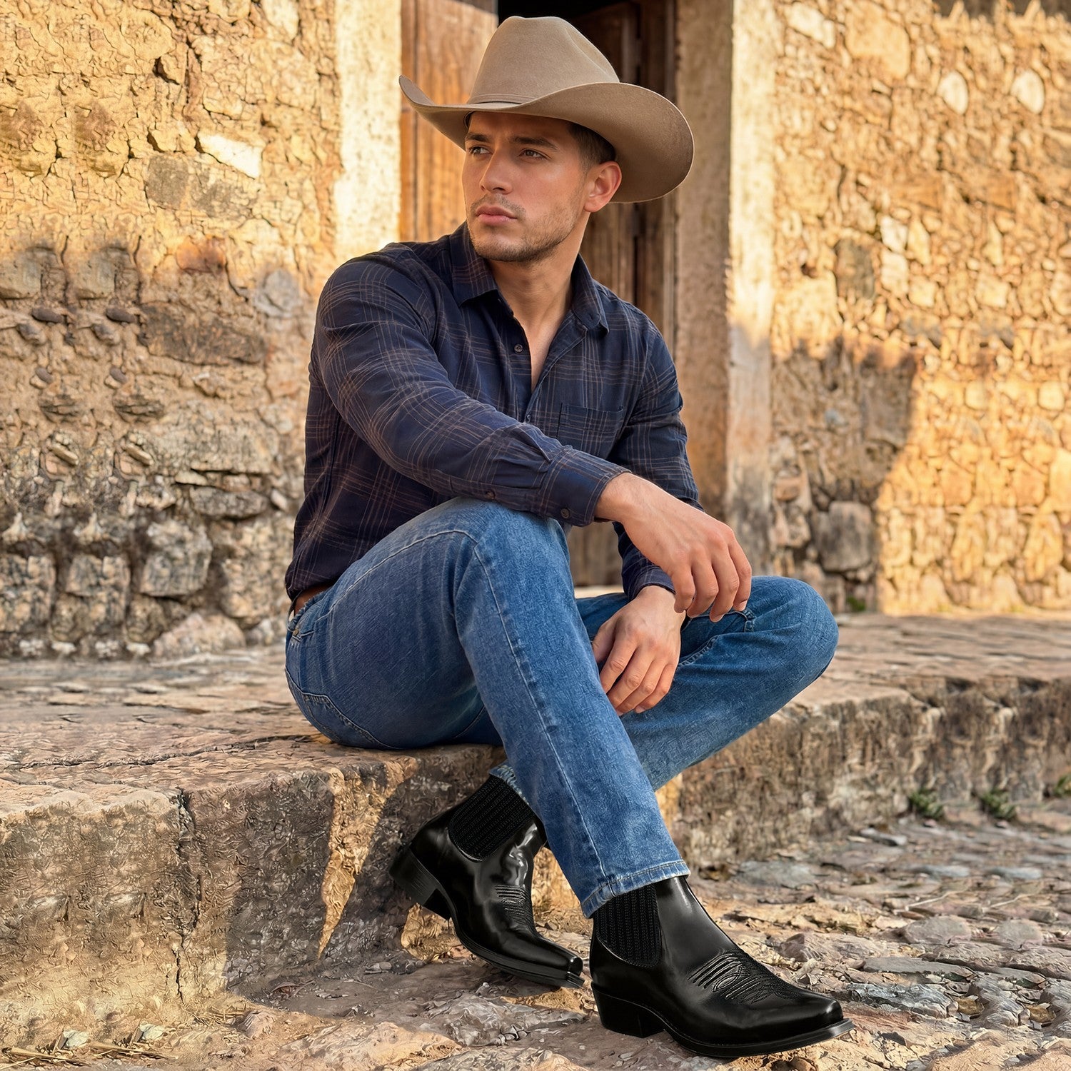 Men’s J Toe Short Ankle Leather Boot