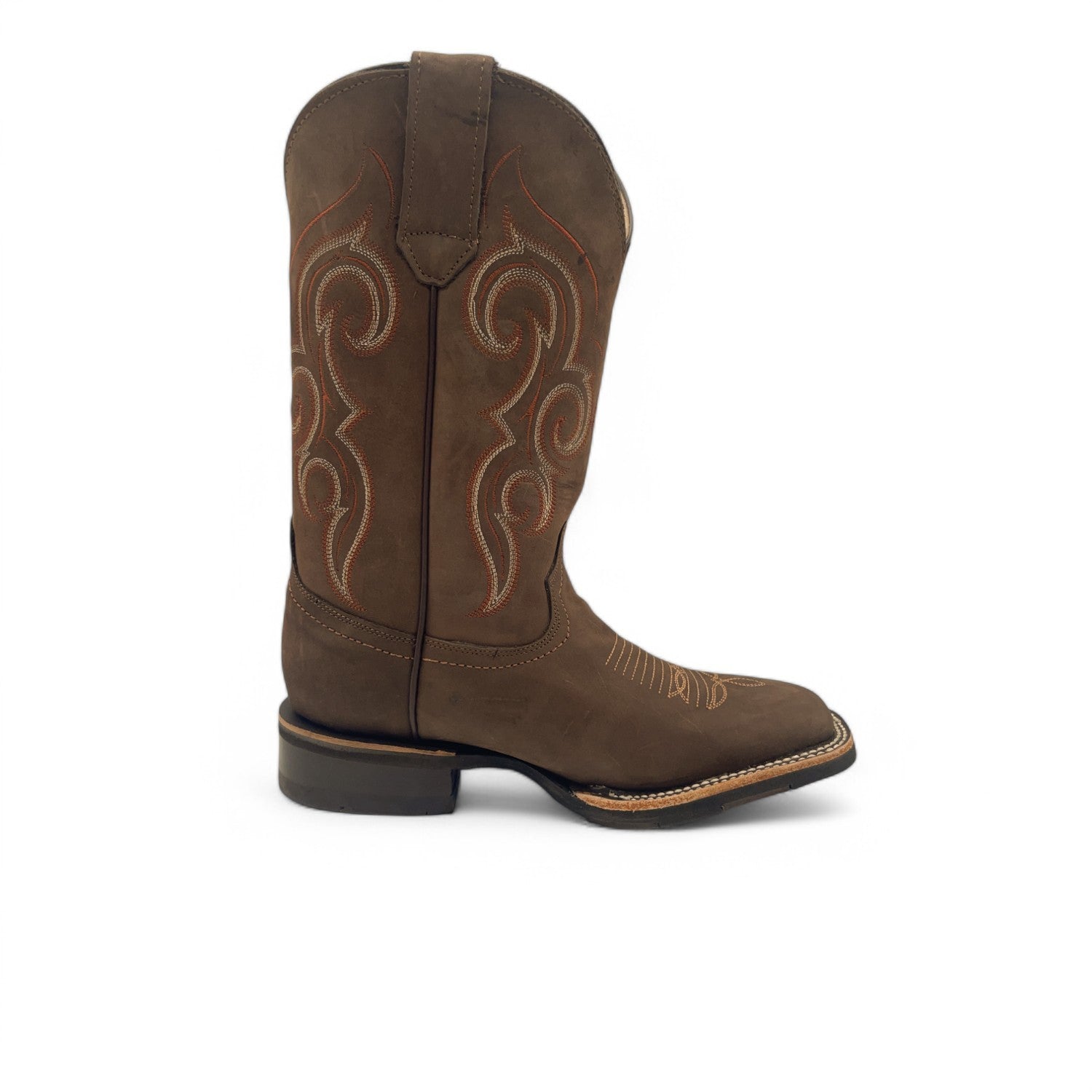 Men's Square Toe Leather Cowboy Boot Midcalf Rubber Sole