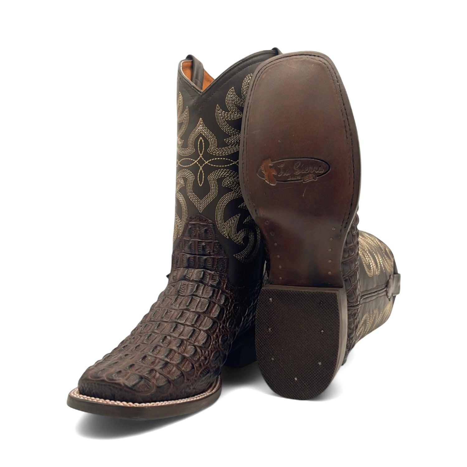 Men’s Leather Square Toe Western Boot With Embossed Crocodile Print