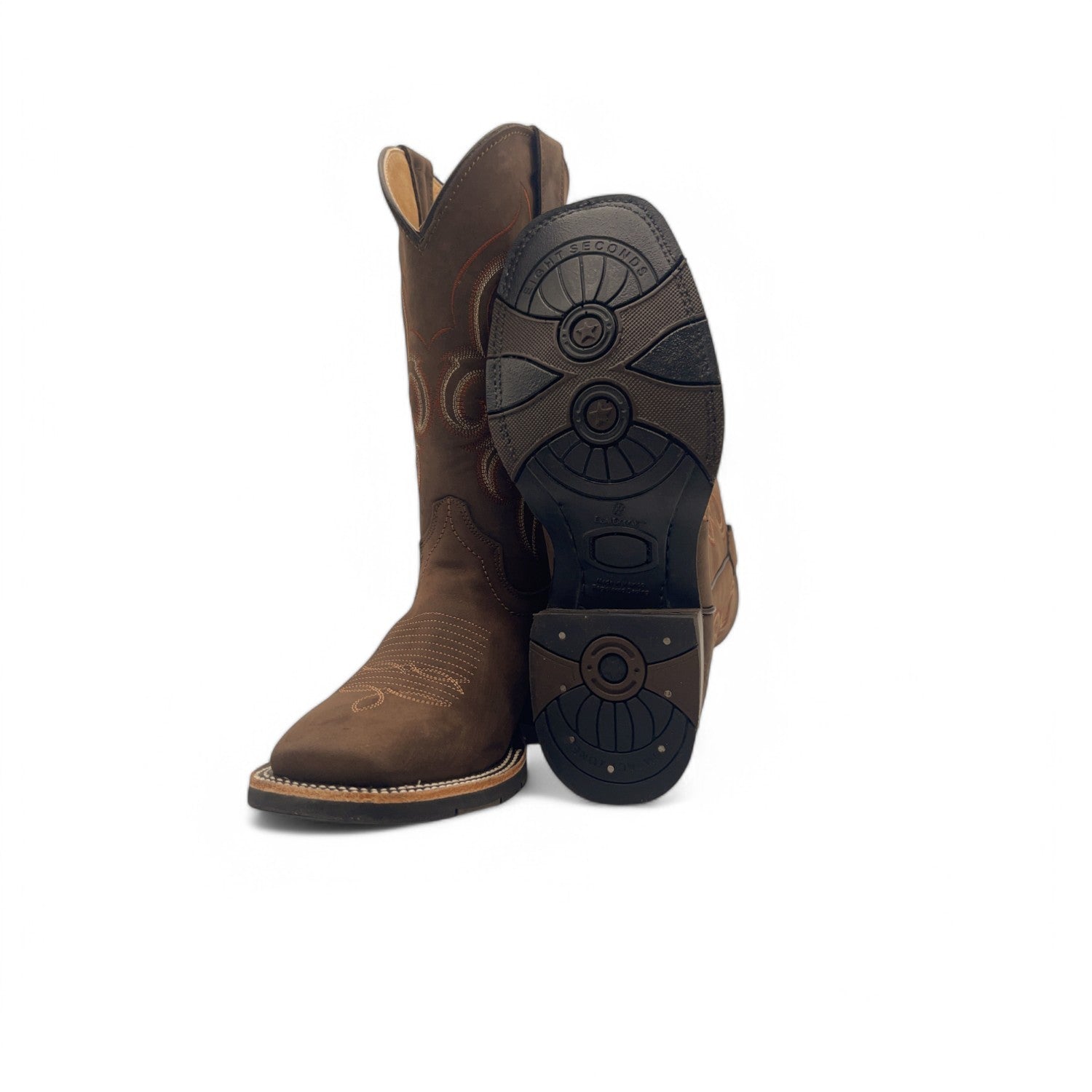 Men's Square Toe Leather Cowboy Boot Midcalf Rubber Sole