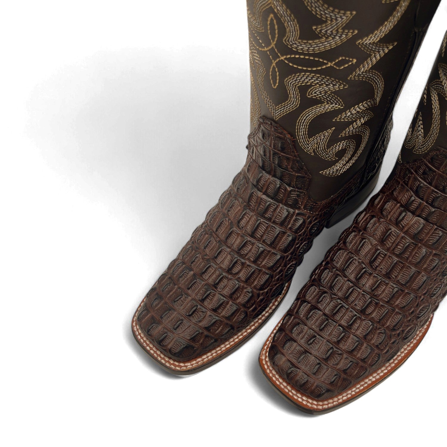 Men’s Leather Square Toe Western Boot With Embossed Crocodile Print