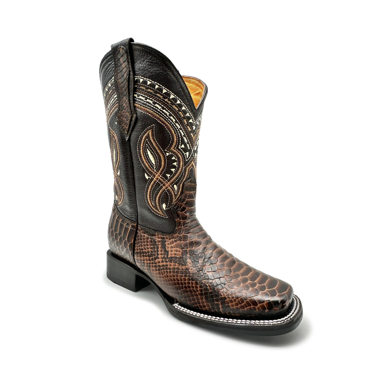 Men's Exotic Snakeskin Square Toe Phyton Print Genuine Leather Western Boots