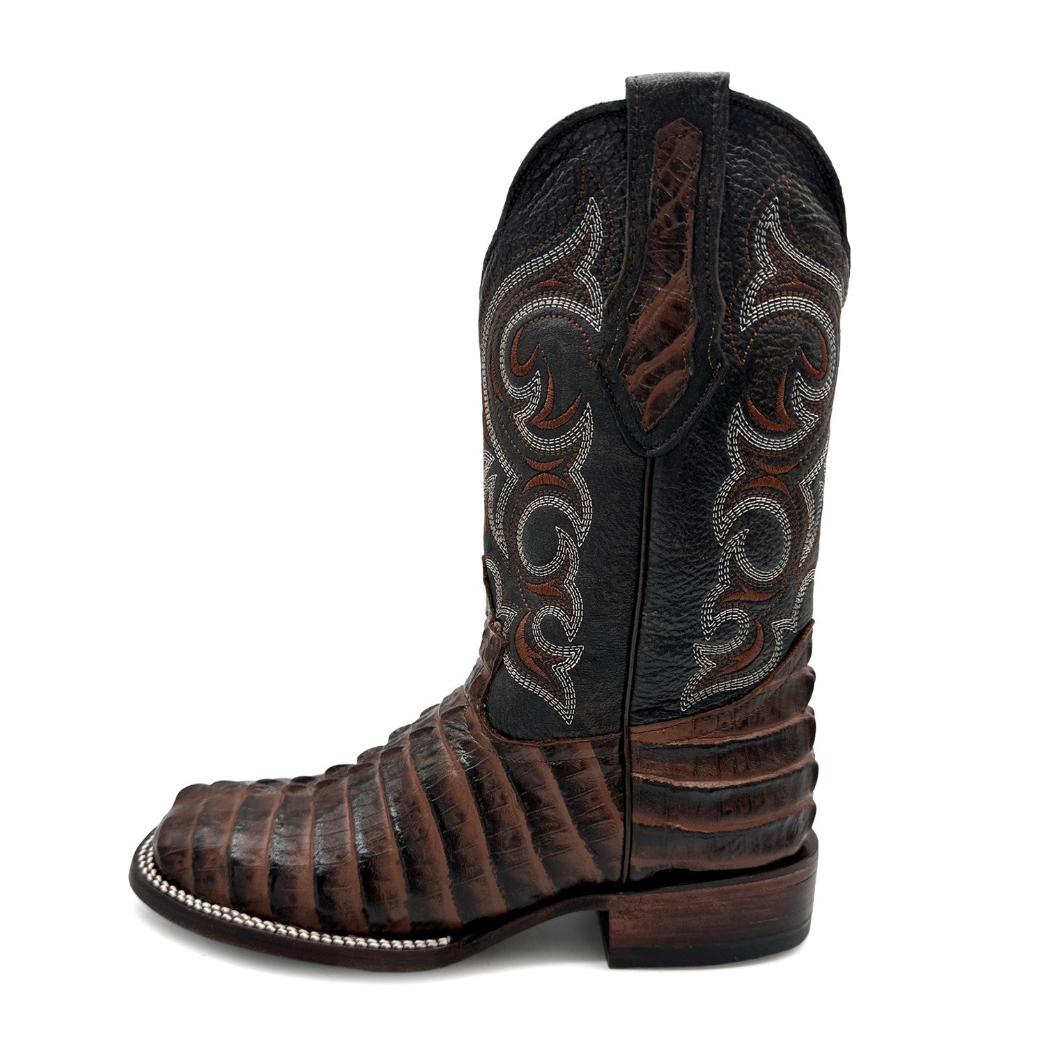 Men's Leather Alligator Tail Print Square Toe Western Cowboy Boot