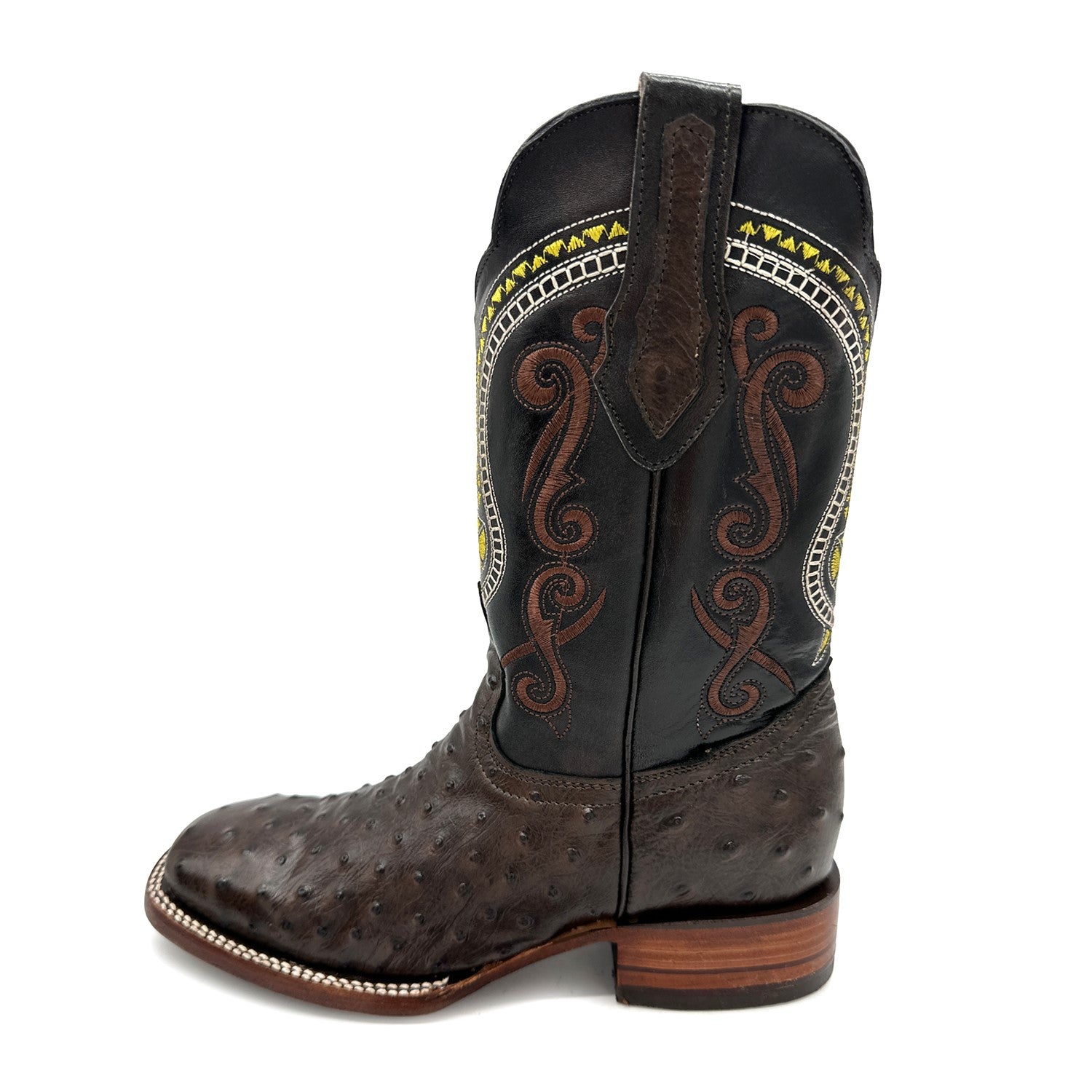 Men's Leather Ostrich Quill Print Square Toe Western Cowboy Boot