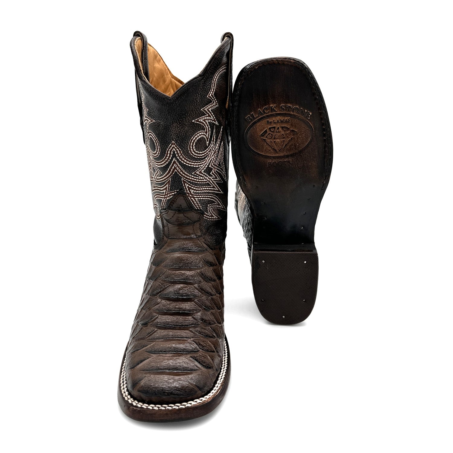 Men's Leather Exotic Python Print Square Toe Cowboy Boot