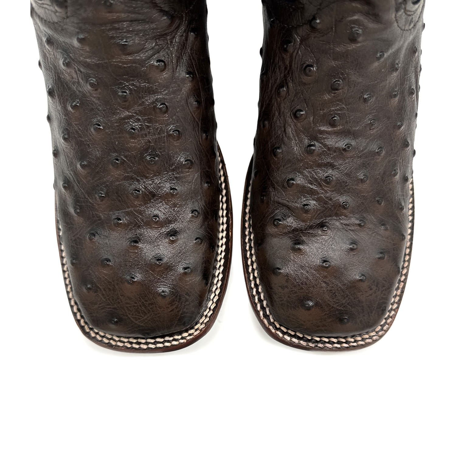 Men's Leather Ostrich Quill Print Square Toe Western Cowboy Boot