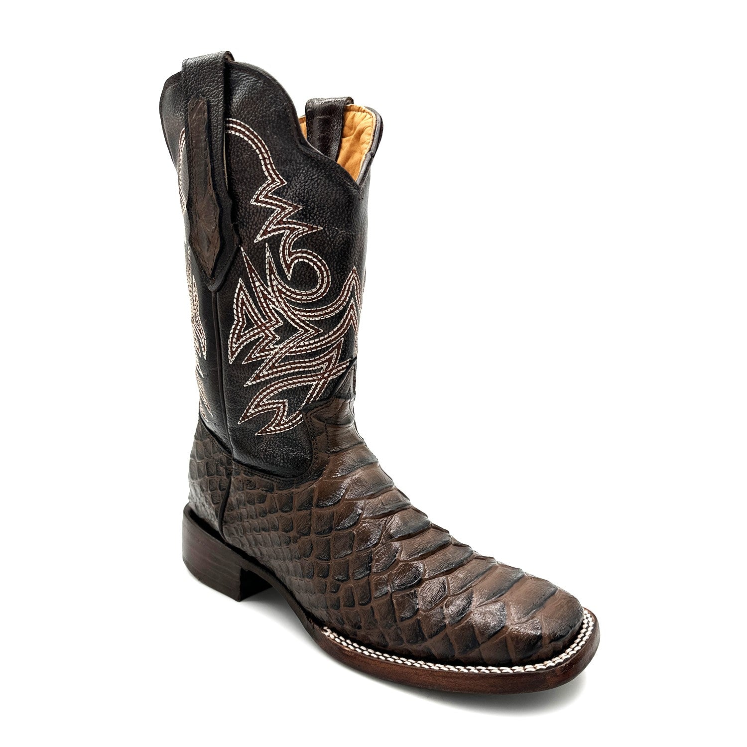 Men's Leather Exotic Python Print Square Toe Cowboy Boot